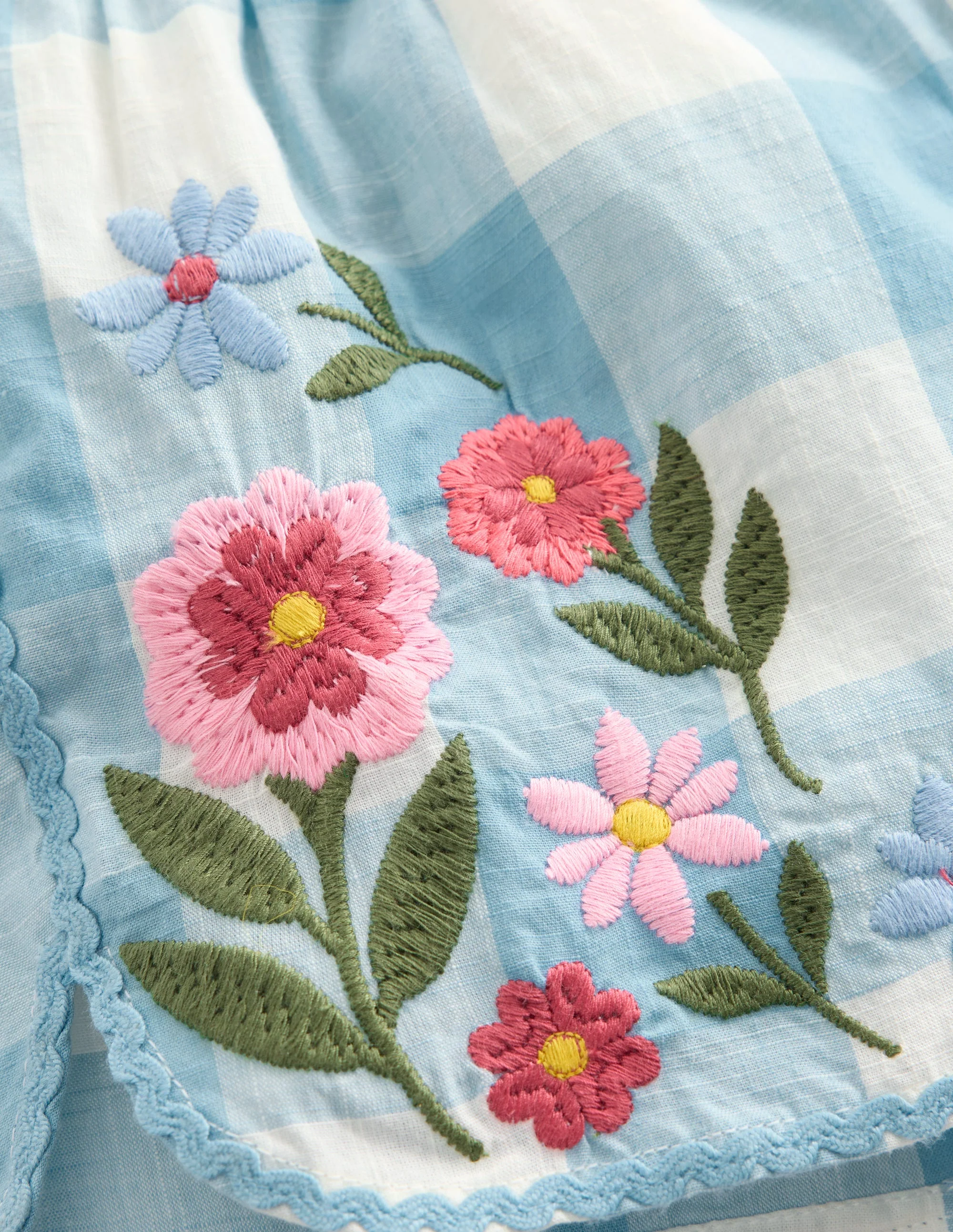 Pull-on Woven Shorts-Blue Gingham Embroidery - Image 3