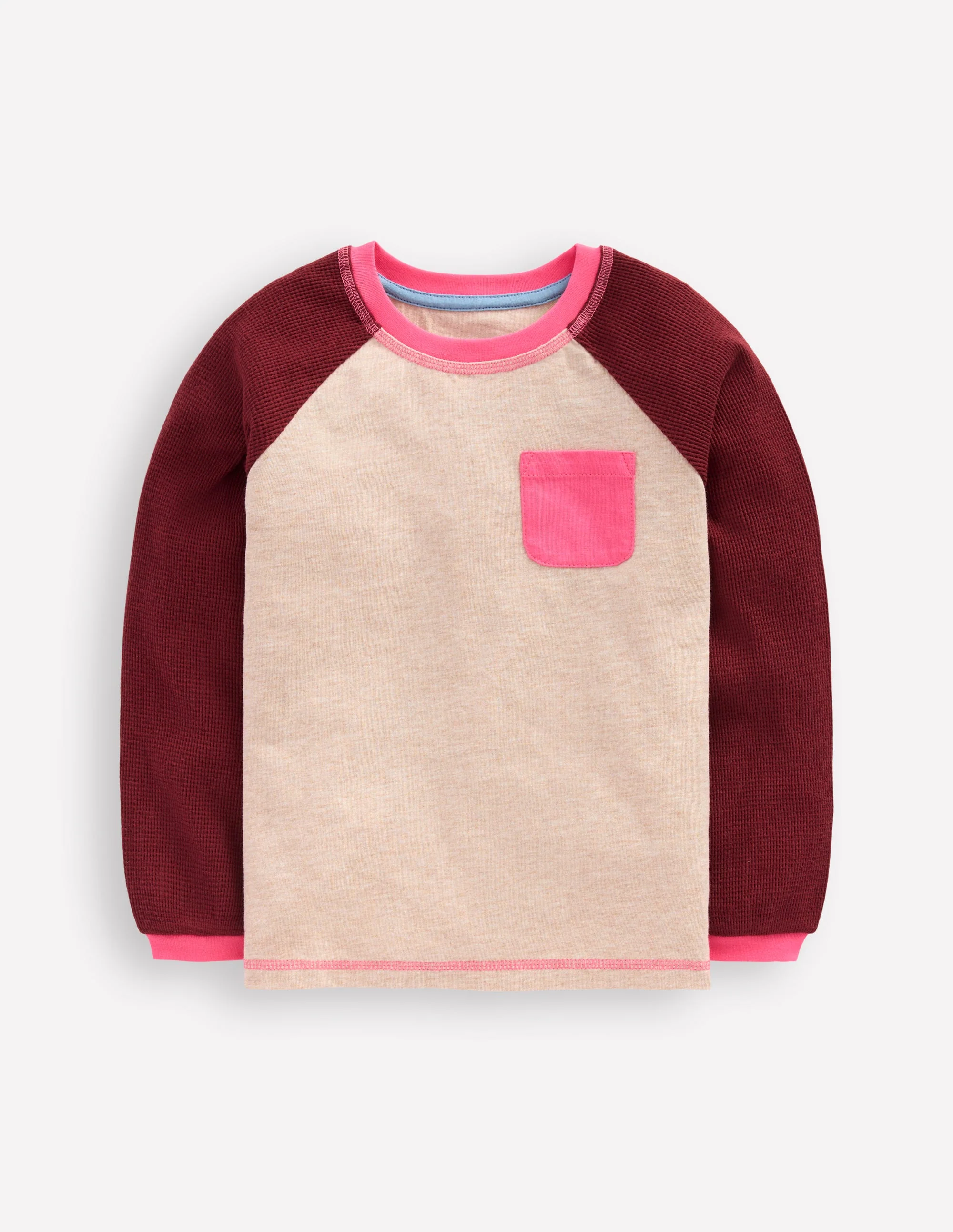 Raglan Waffle Mix Top-Oatmeal Marl/Chestnut