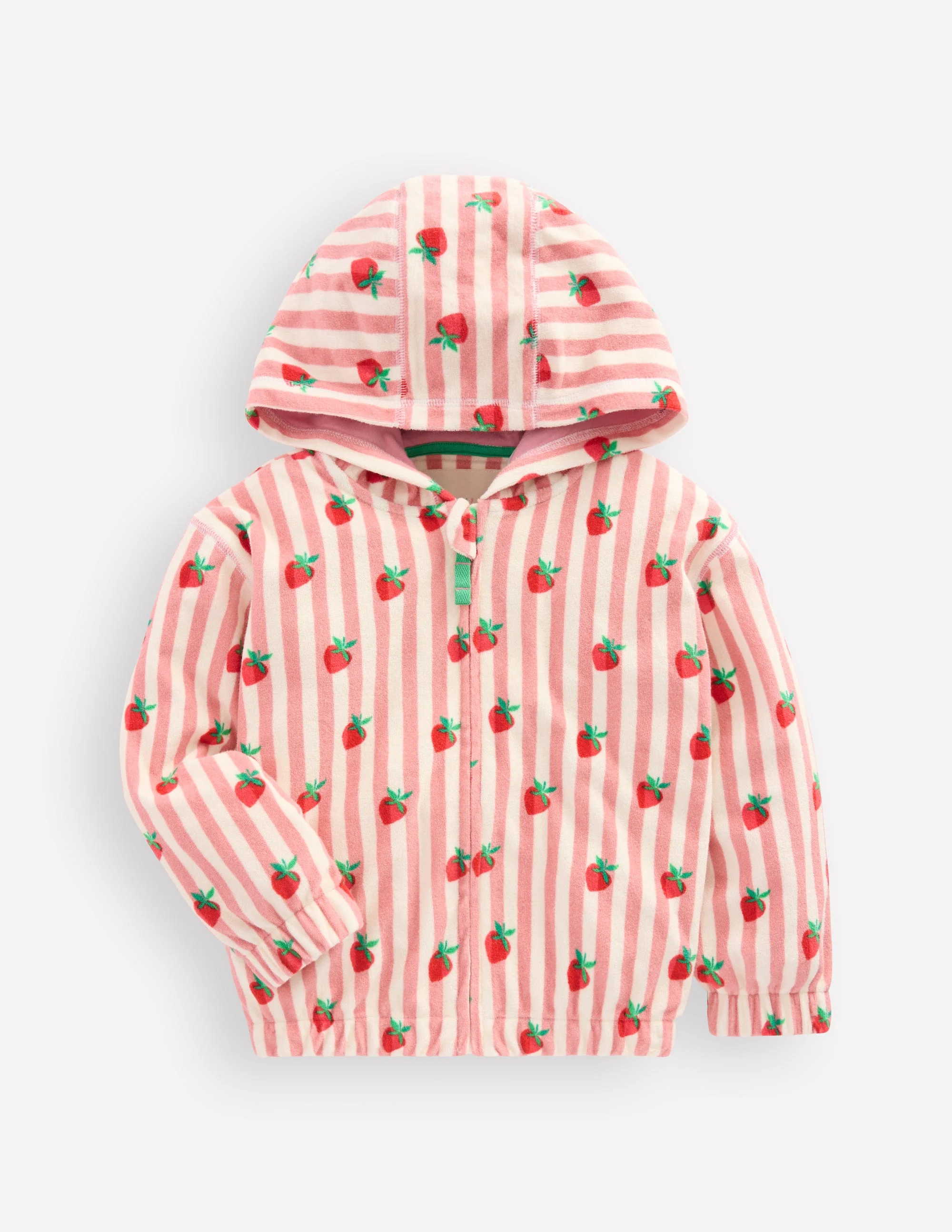 Relaxed Towelling Hoodie-Blush Strawberry Stripe