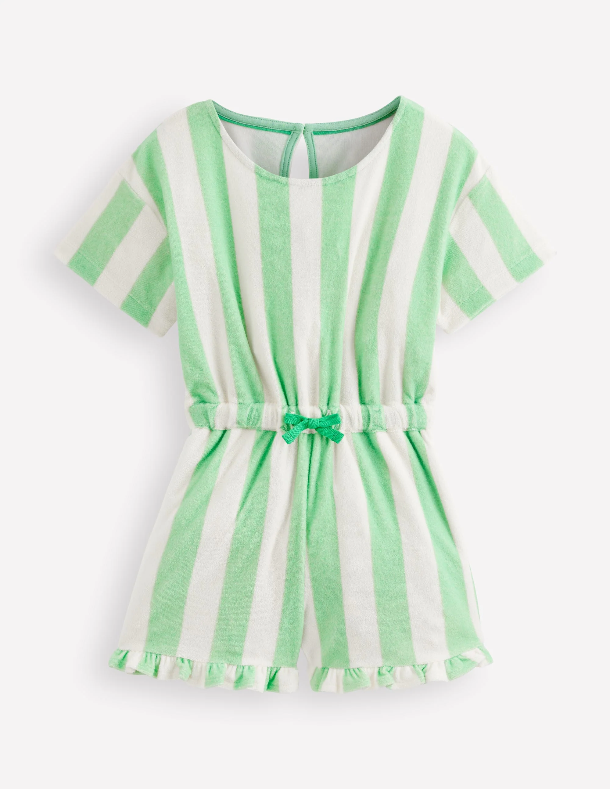 Relaxed Towelling Playsuit-Pale Green Stripe - Image 2