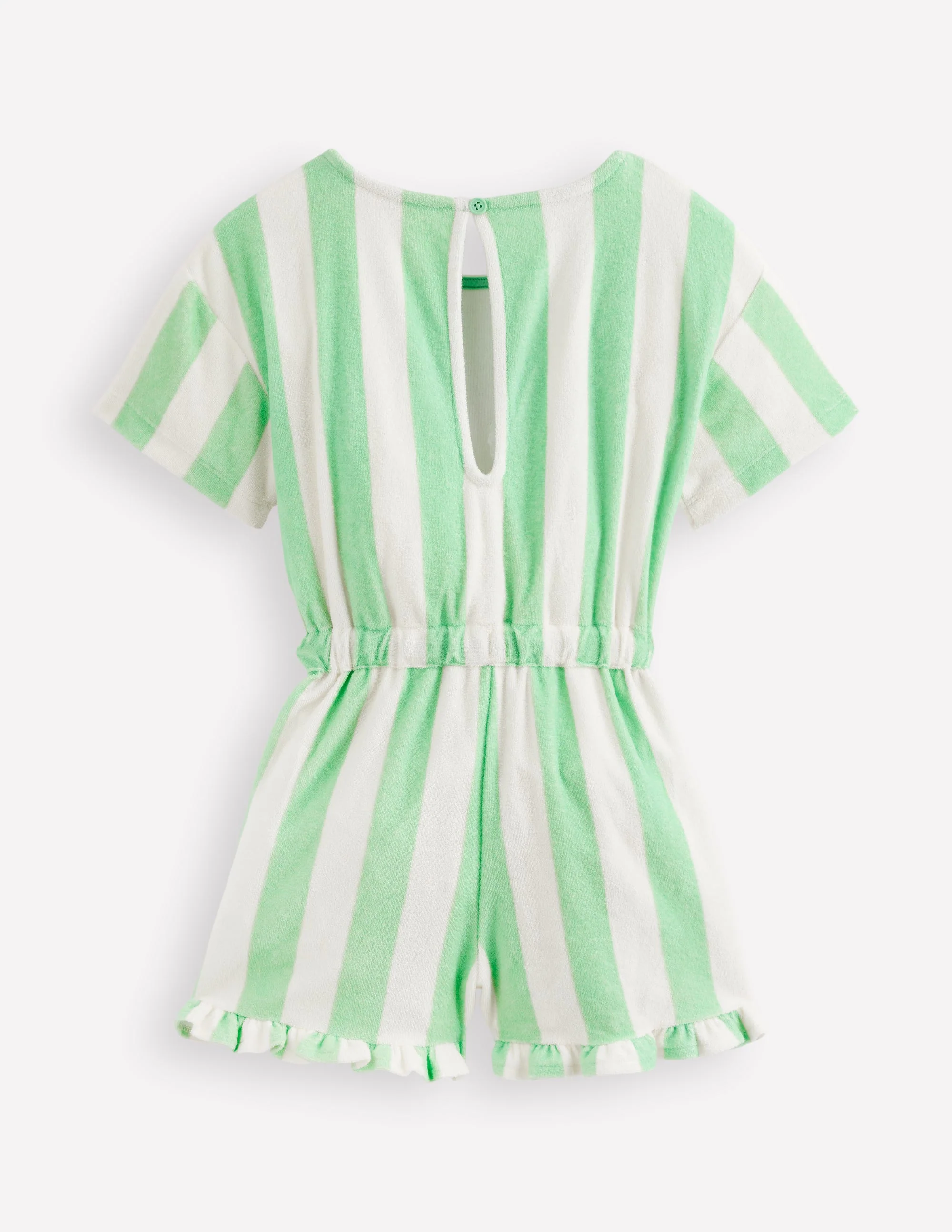 Relaxed Towelling Playsuit-Pale Green Stripe - Image 3