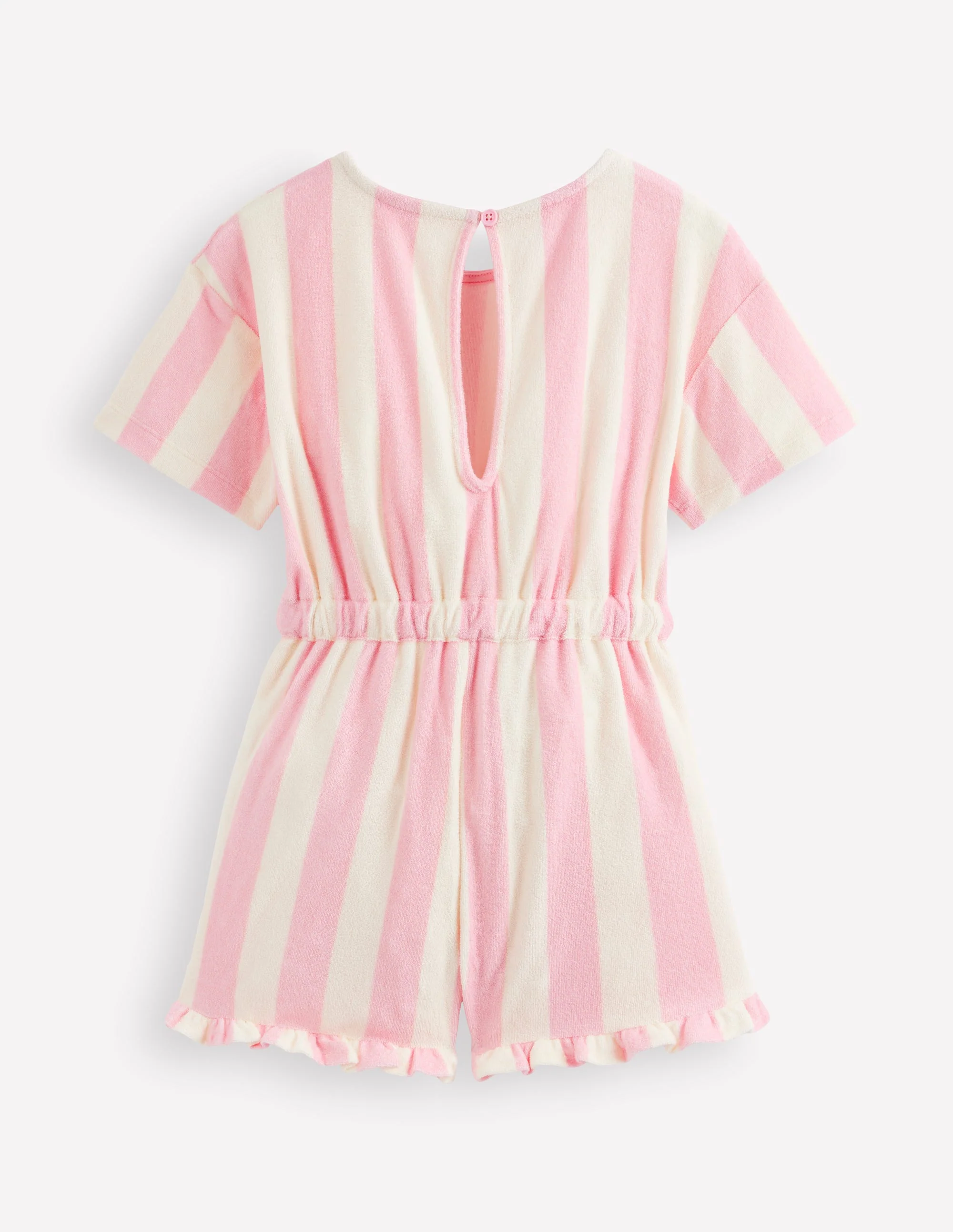 Relaxed Towelling Playsuit-Spring Blossom Pink Stripe - Image 2