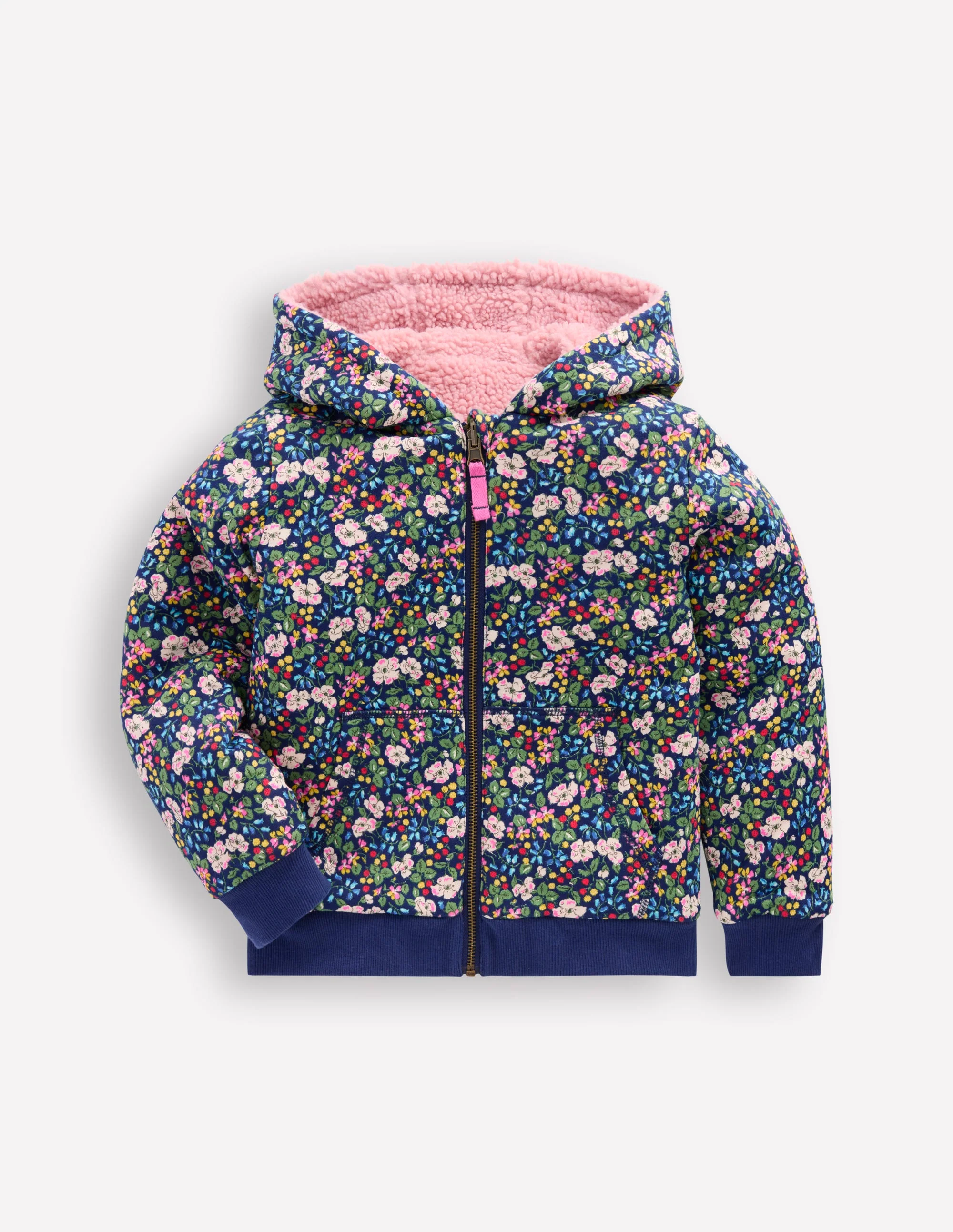 Reversible Borg Hoodie-Starboard Blue Berry Floral - Image 2