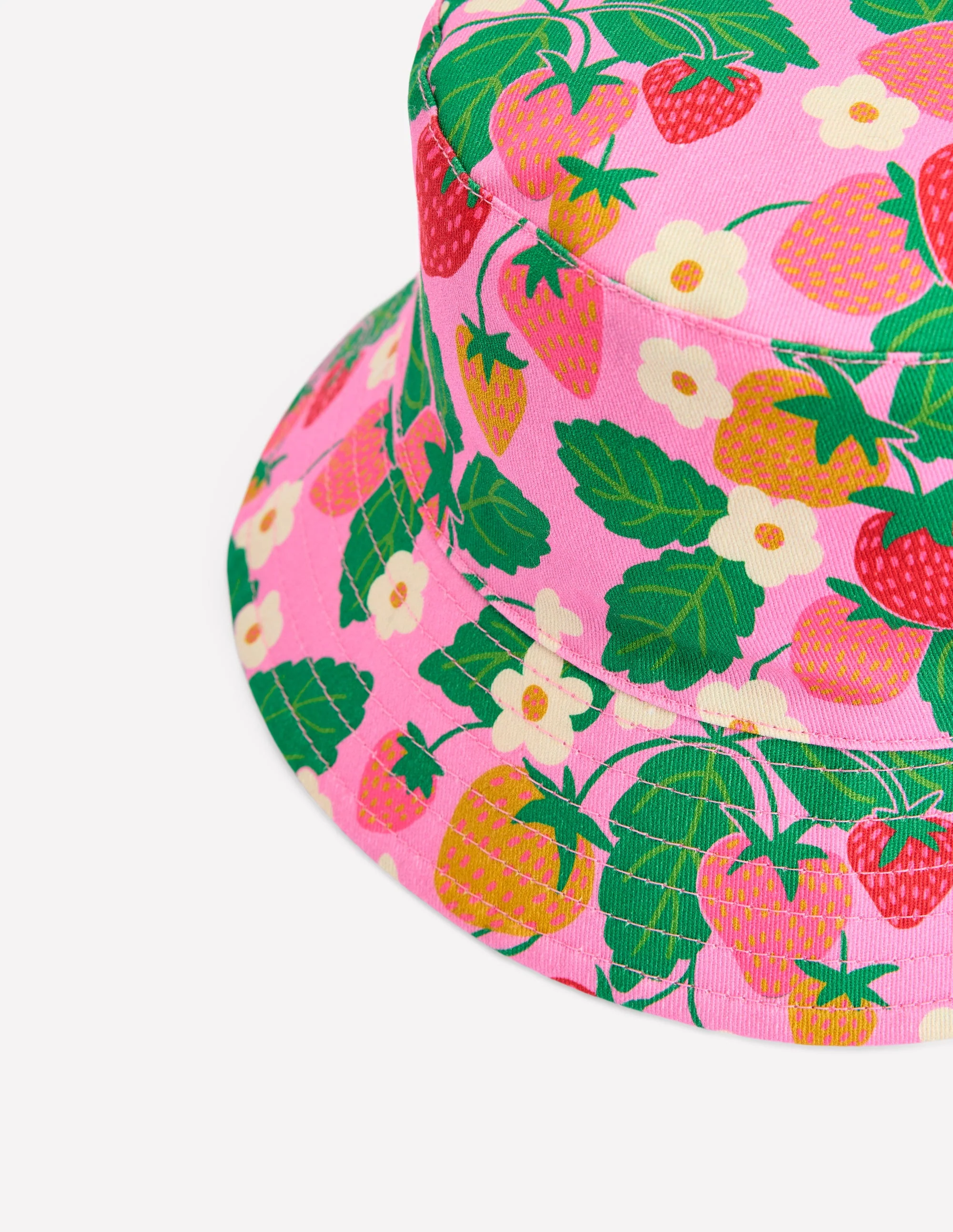 Reversible Bucket Hat-Pink Strawberry Gingham - Image 3