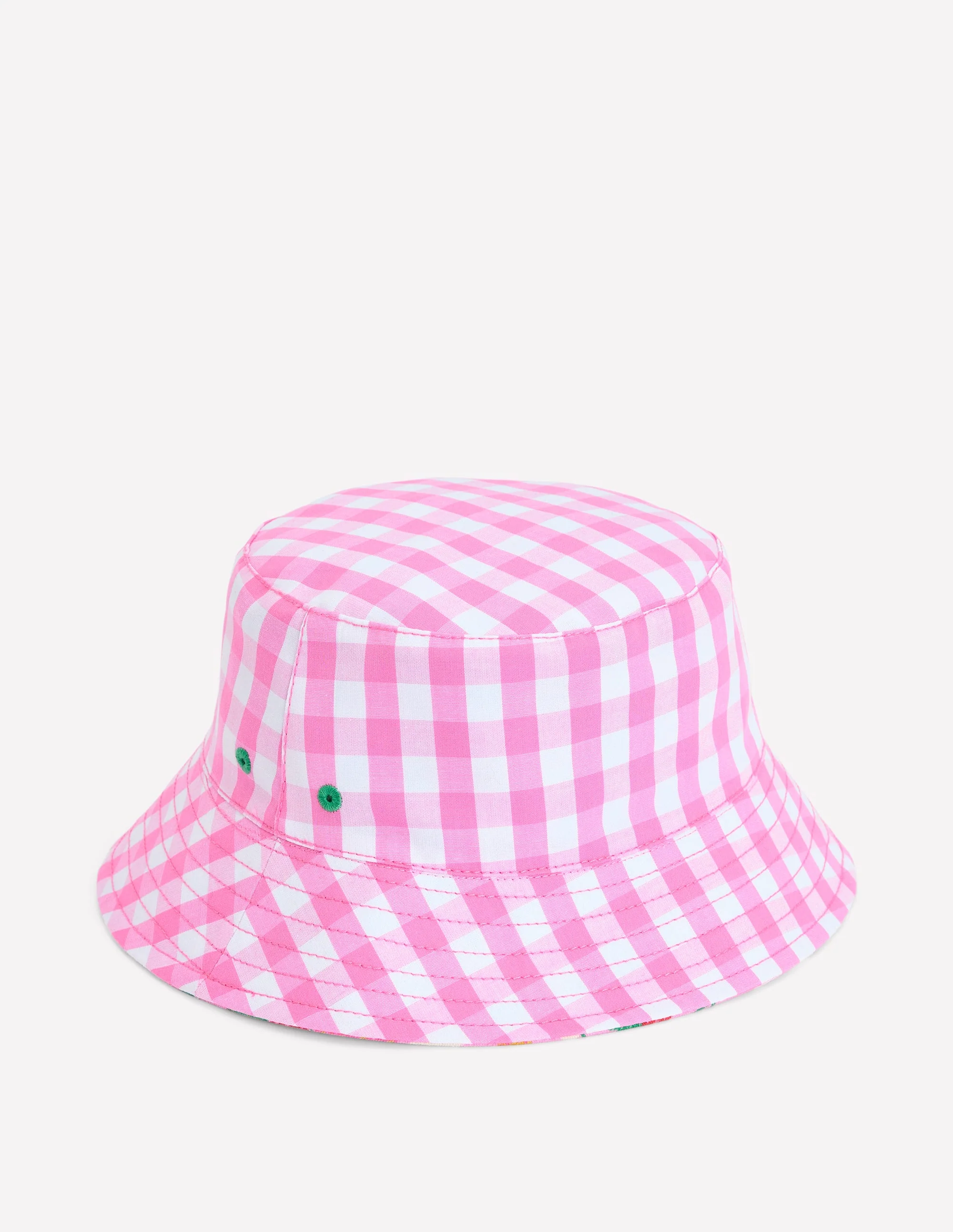 Reversible Bucket Hat-Pink Strawberry Gingham - Image 4