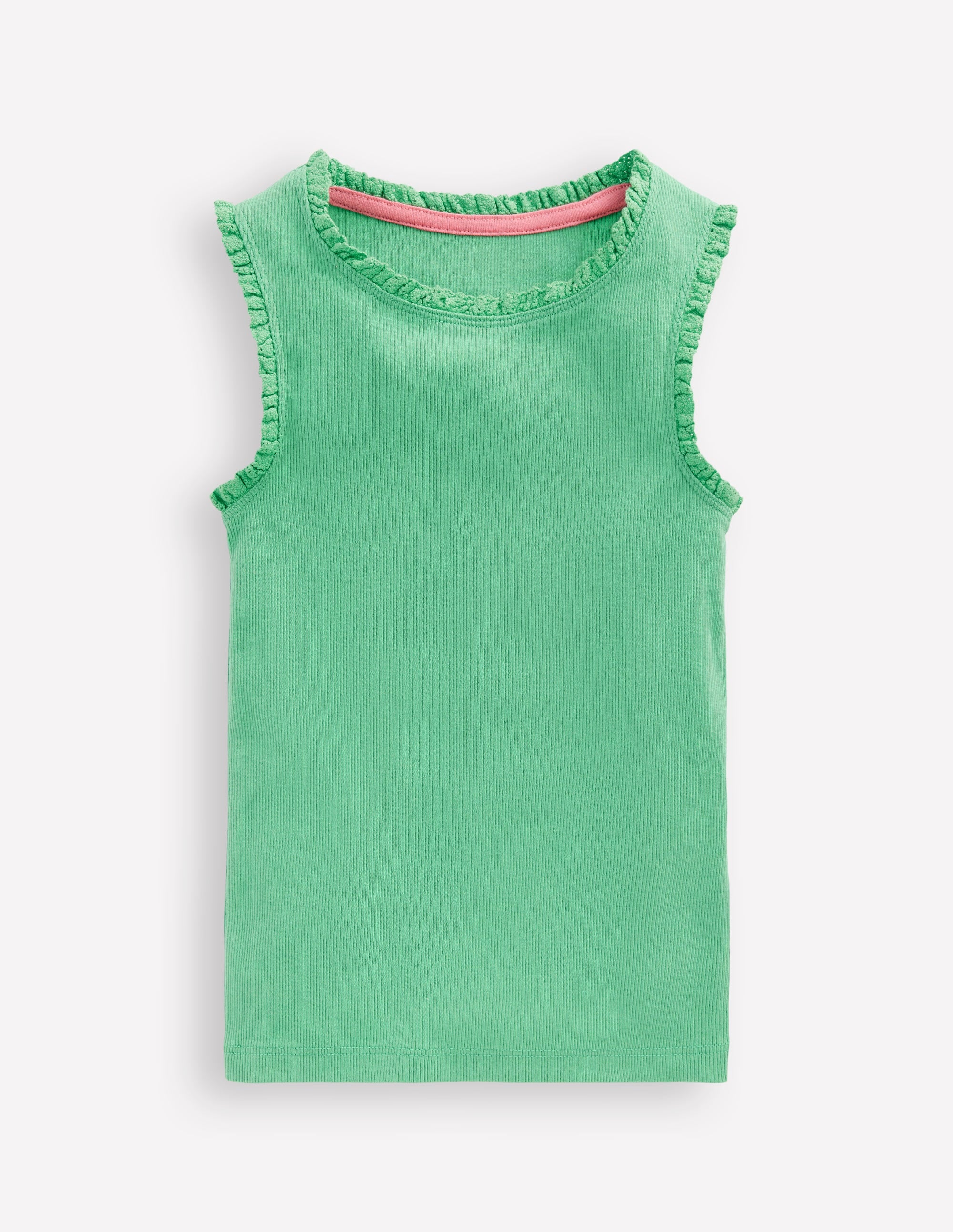 Ribbed Lace Trim Vest-Aloe Green