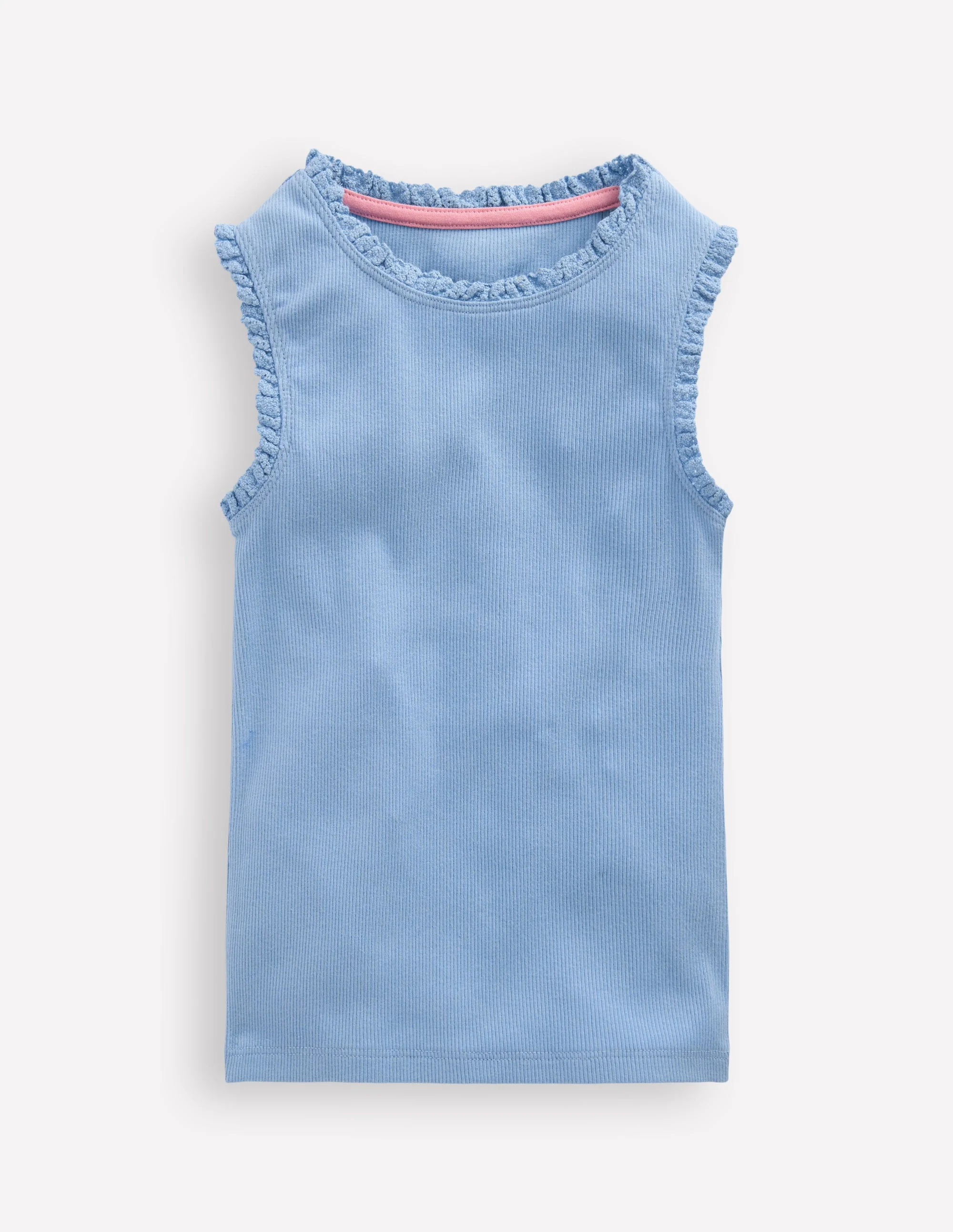 Ribbed Lace Trim Vest-Glacier Blue