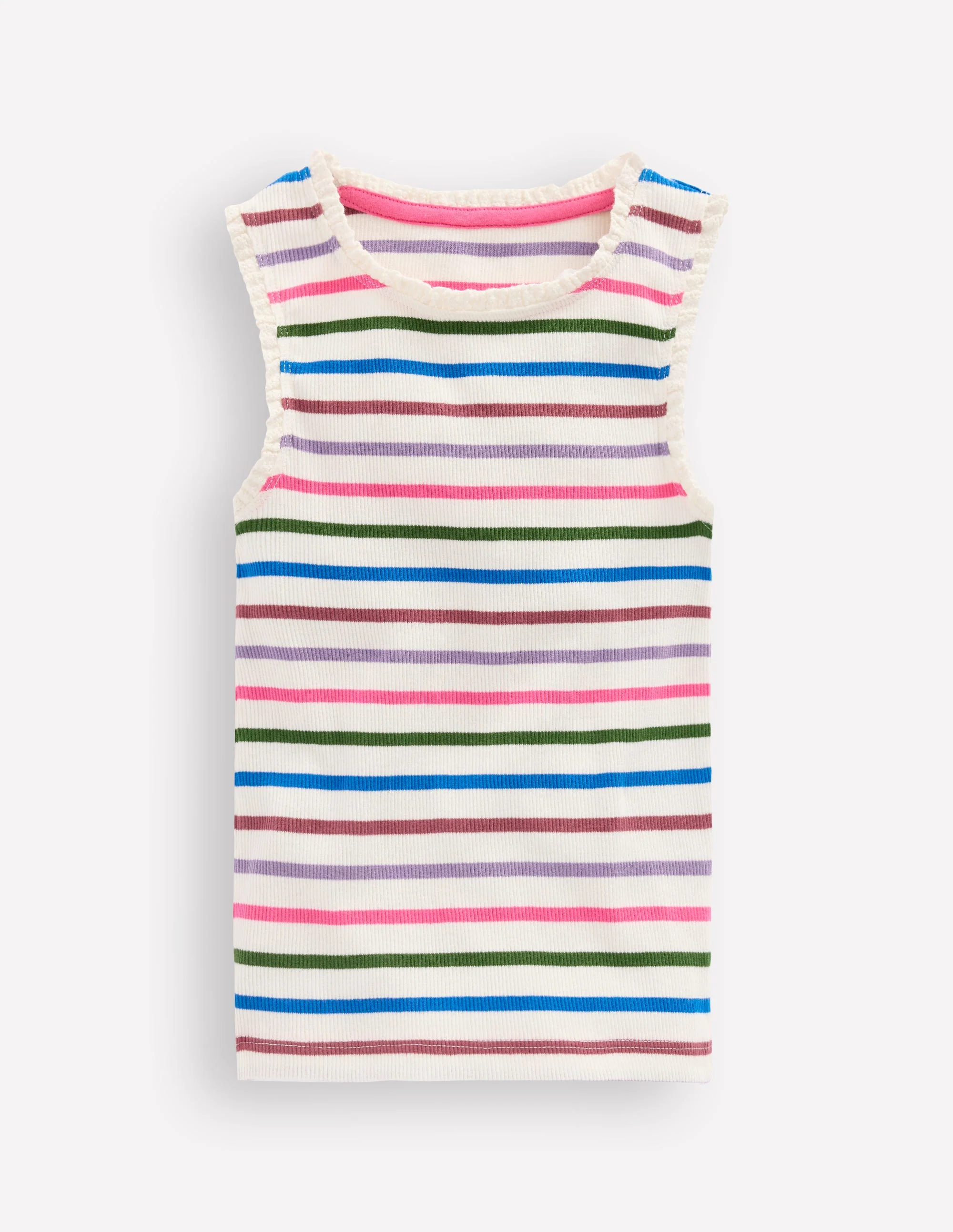 Ribbed Lace Trim Vest-Multi Stripe