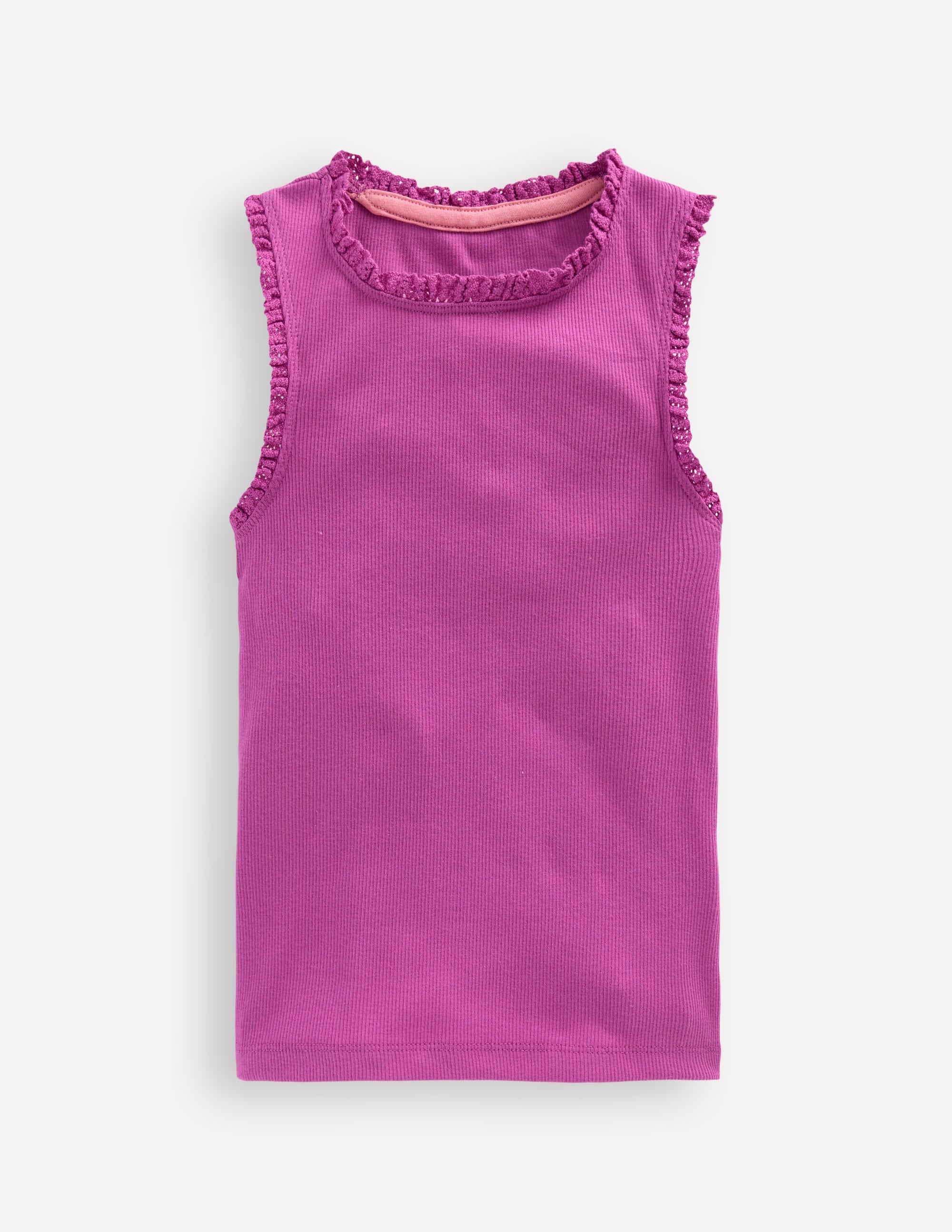Ribbed Lace Trim Vest-Purple