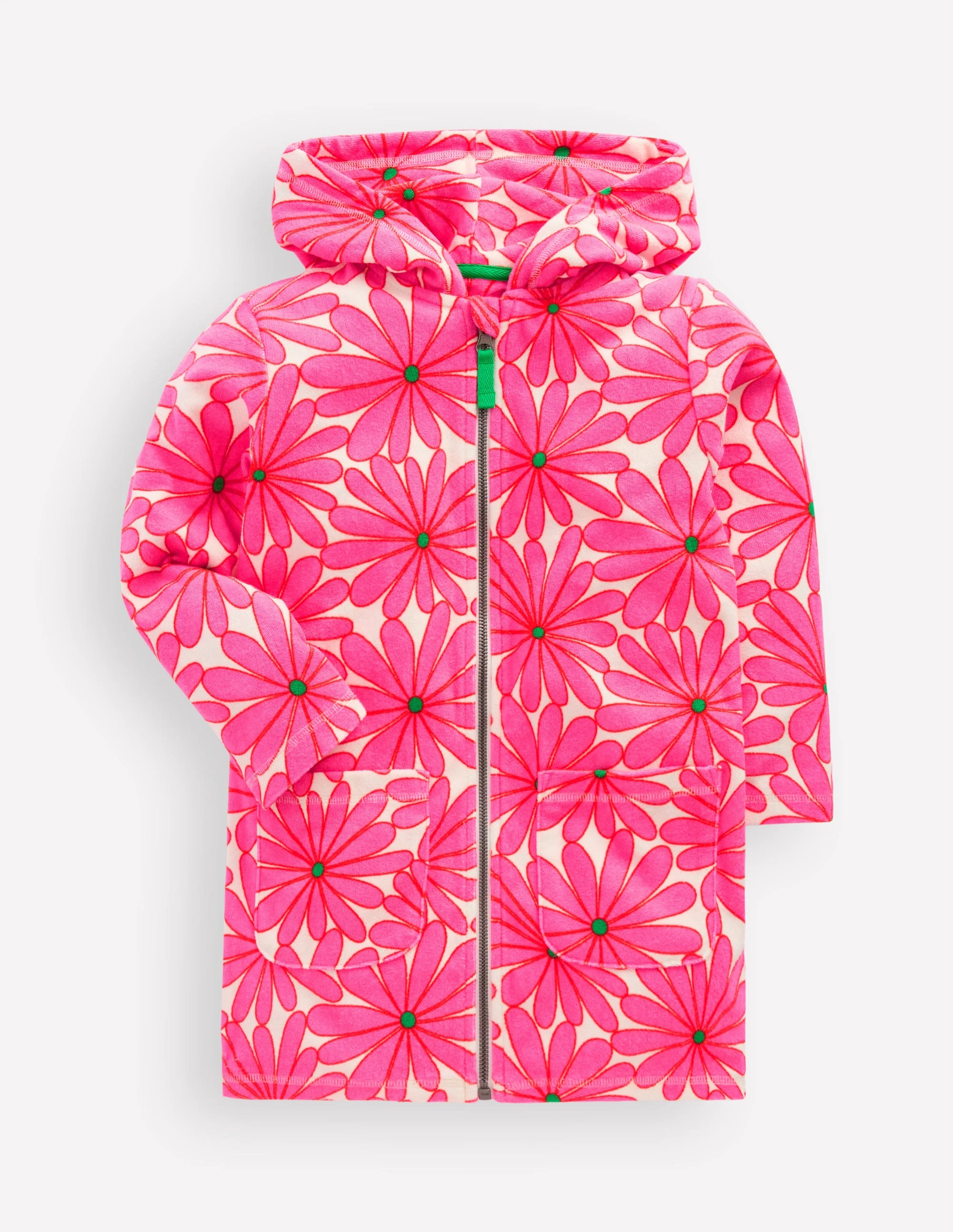 Romie Towelling Zip Throw-On-Festival Pink Giant Daisy