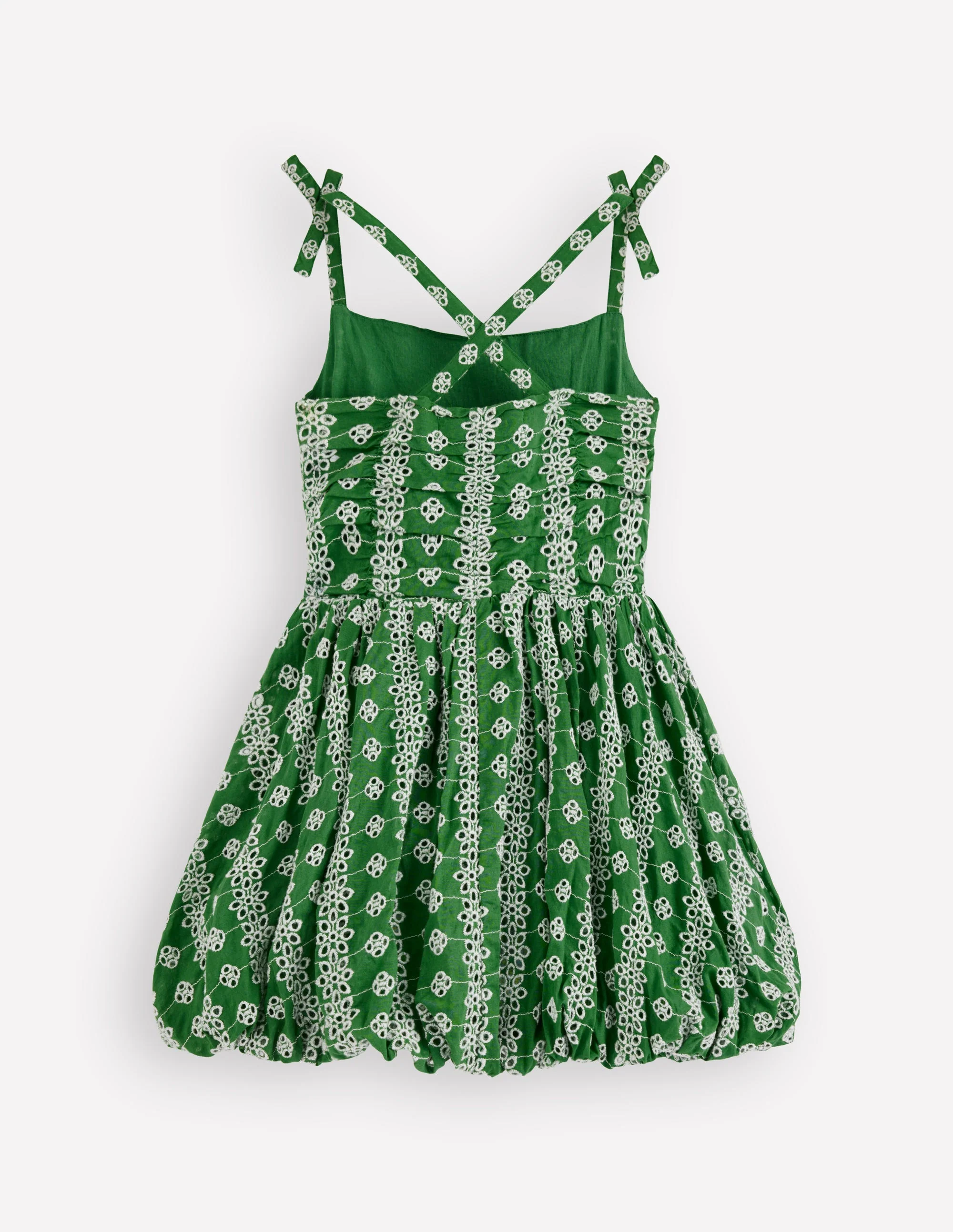 Ruched Bodice Bubble Dress-Green Broderie - Image 2
