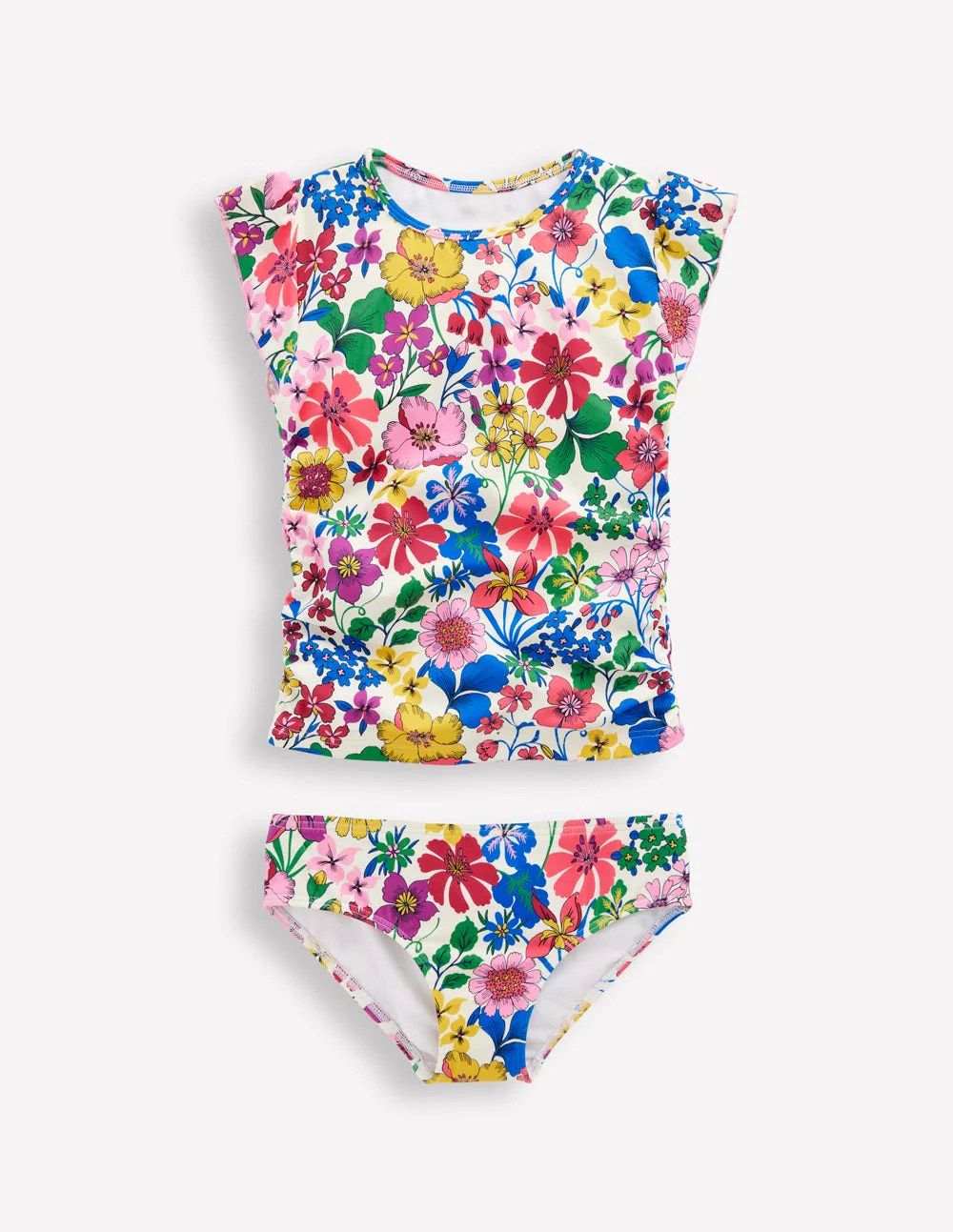 Ruched Tankini Set-Multi Rainbow Floral