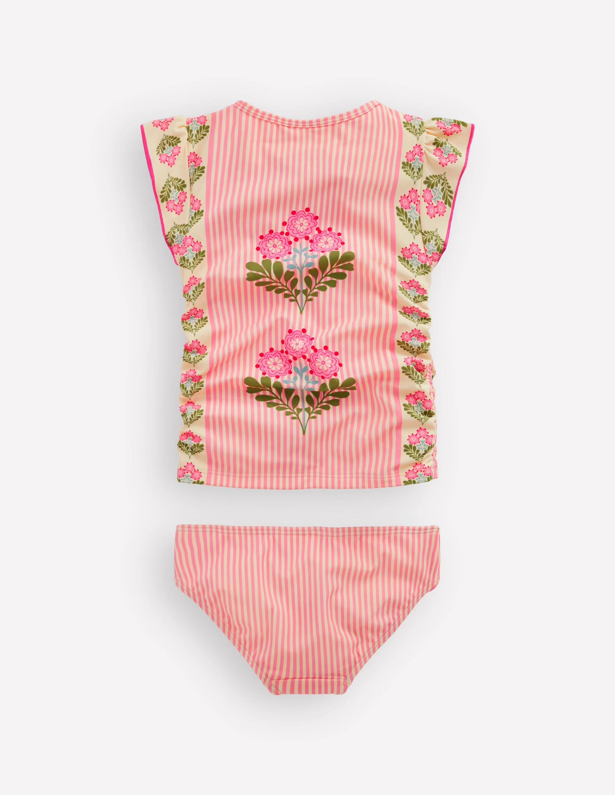Ruched Tankini Set-Strawberry Pink Woodblock - Image 2