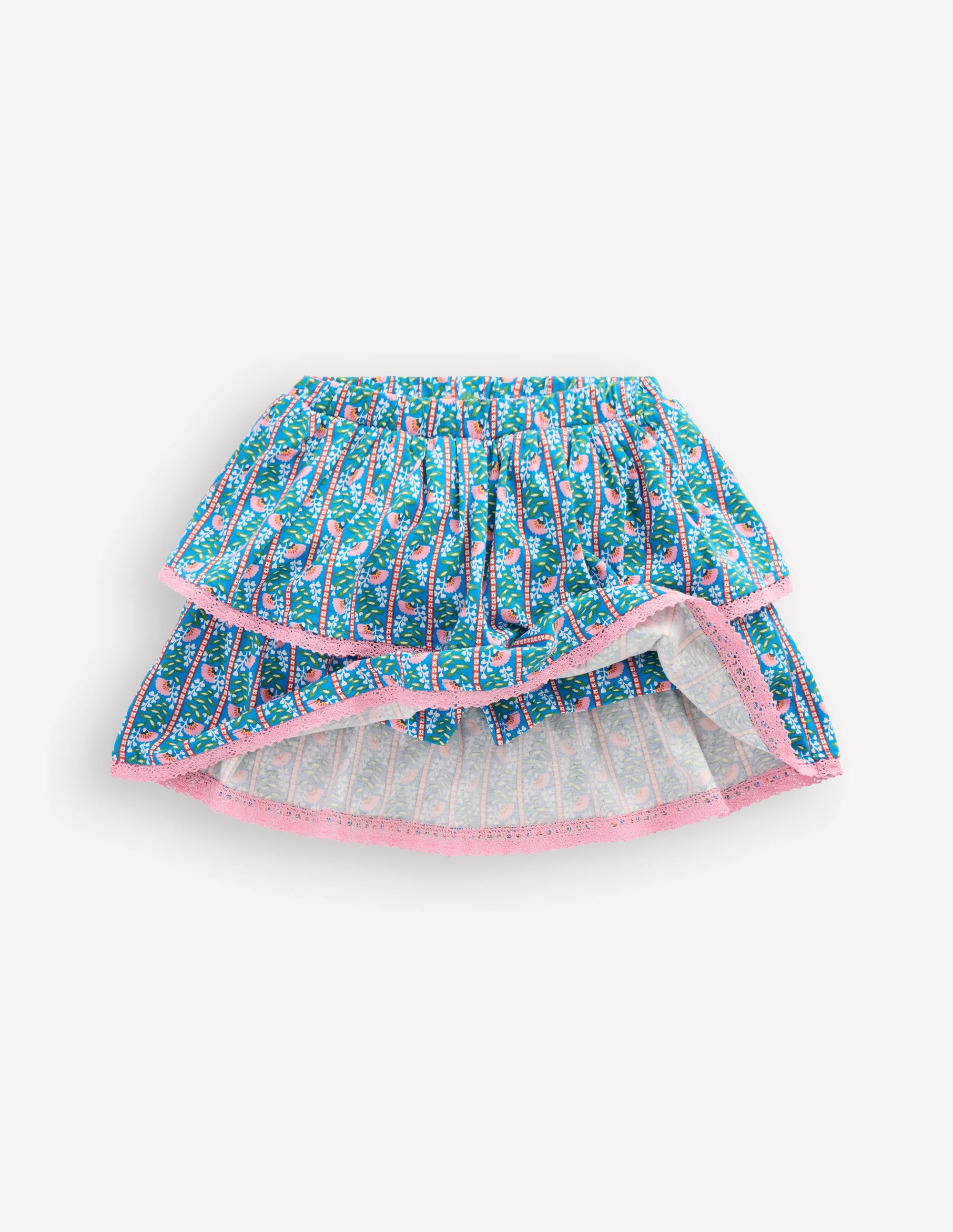 Ruffle Jersey Skort-Kingfisher Blue Floral Vine - Image 6
