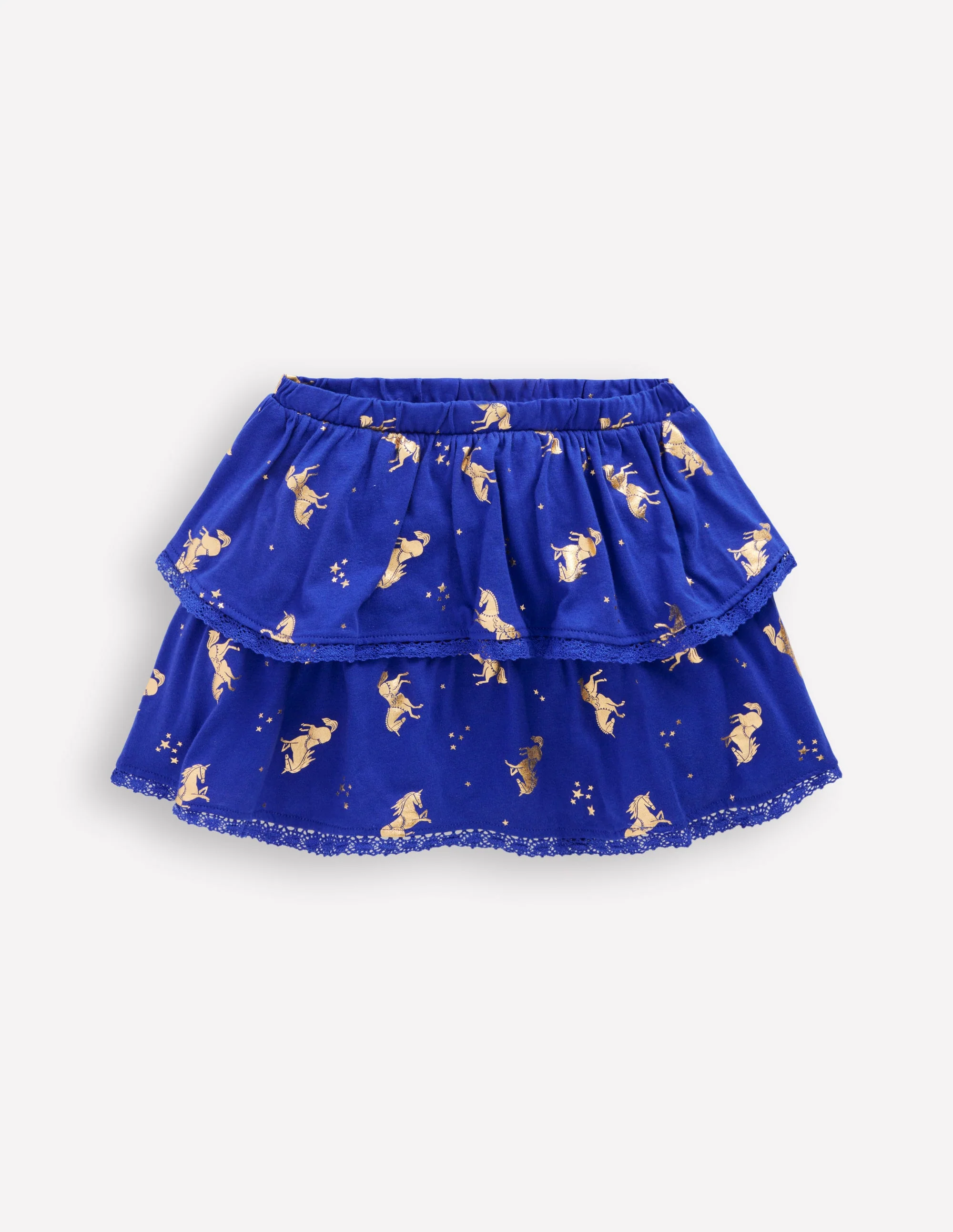 Ruffle Jersey Skort-Sapphire Blue Horses