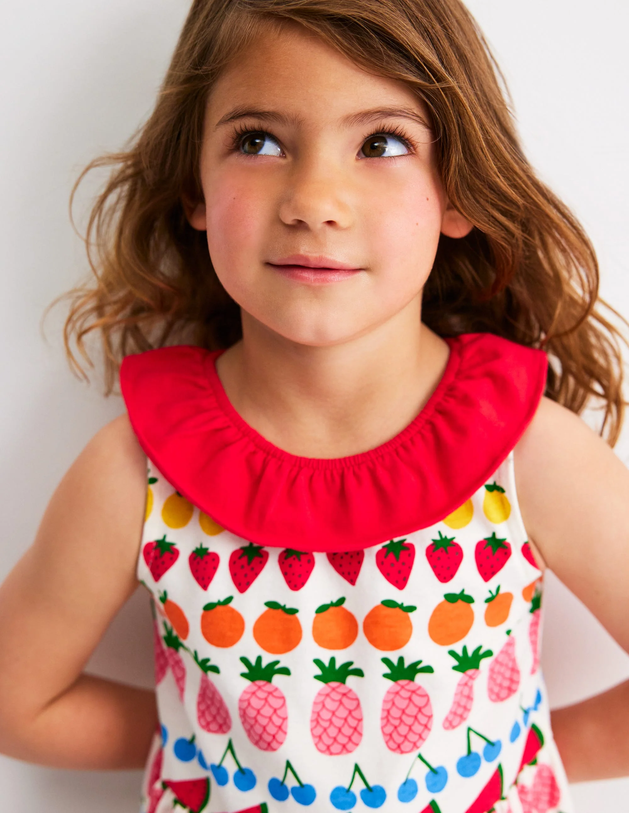Ruffle Neck Jersey Dress-Ivory Fruit Stripe - Image 2