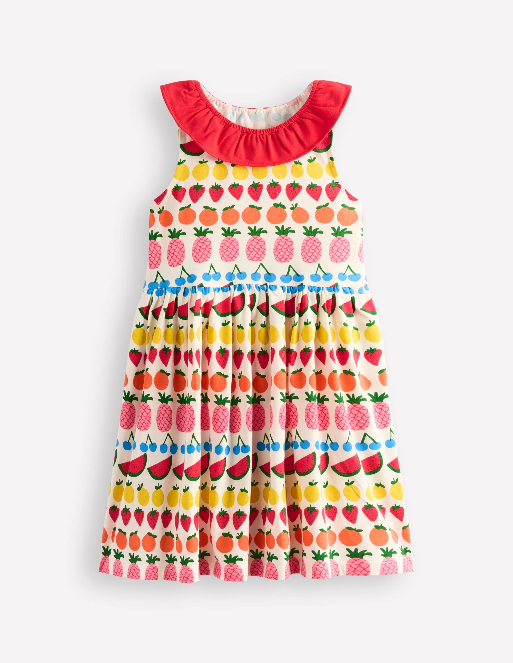 Ruffle Neck Jersey Dress-Ivory Fruit Stripe - Image 4