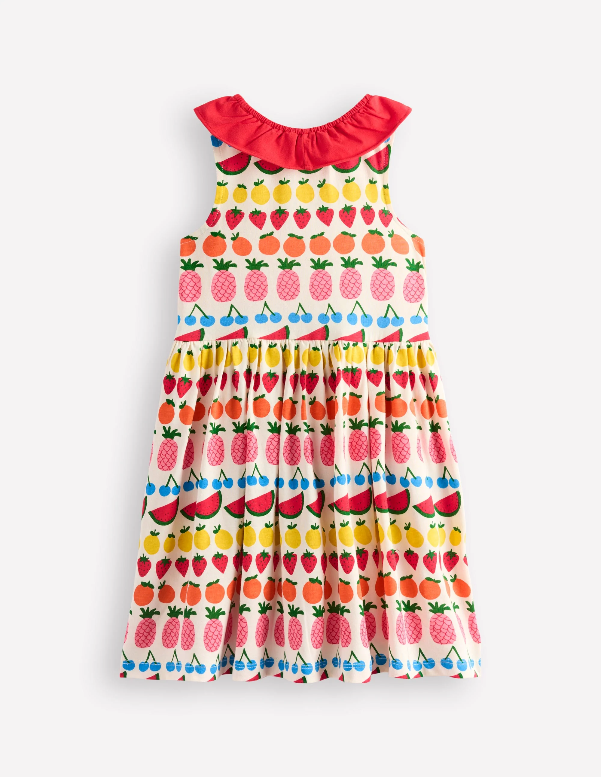 Ruffle Neck Jersey Dress-Ivory Fruit Stripe - Image 5