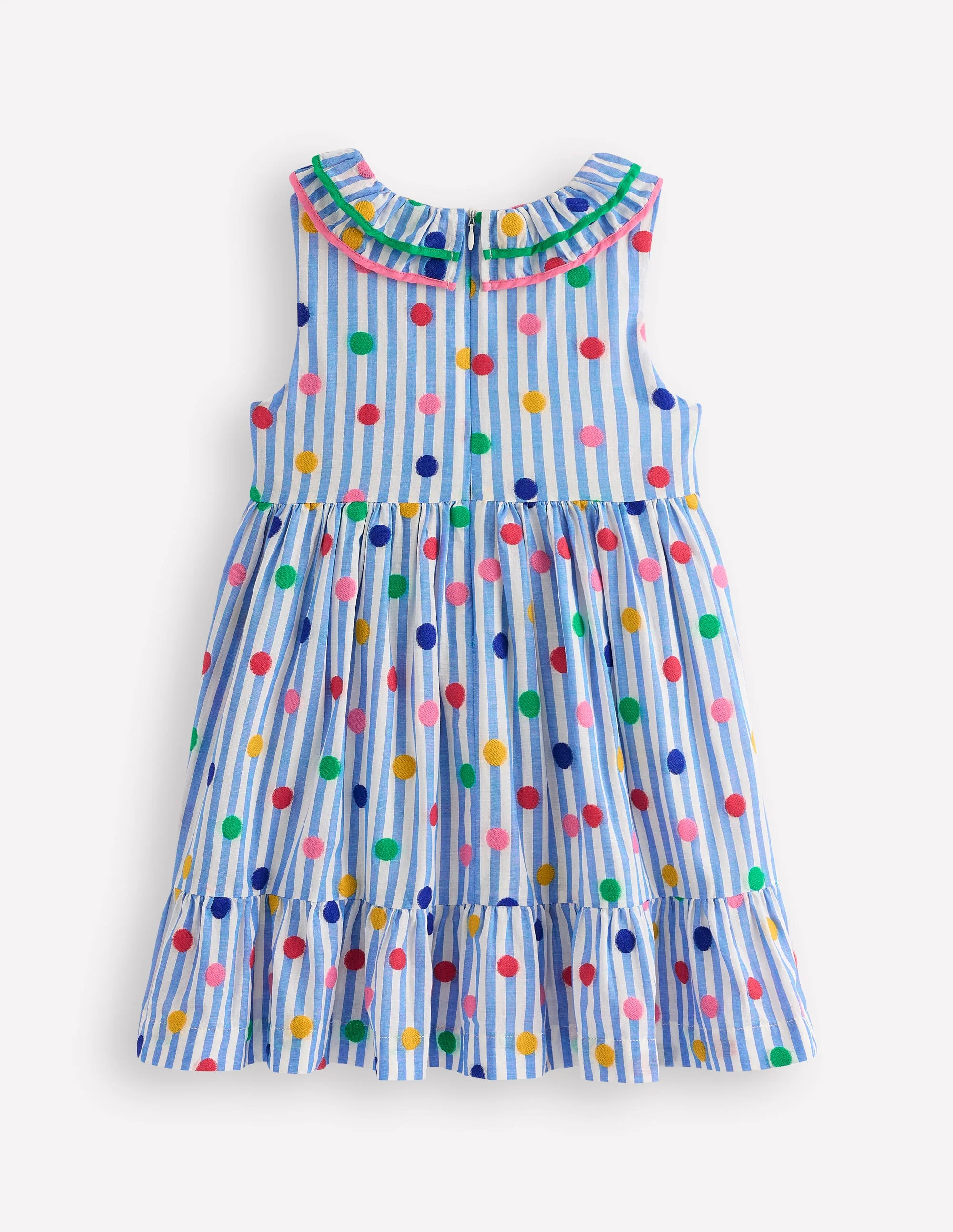Ruffle Neck Woven Dress-Peacock Plume Blue Spot - Image 2