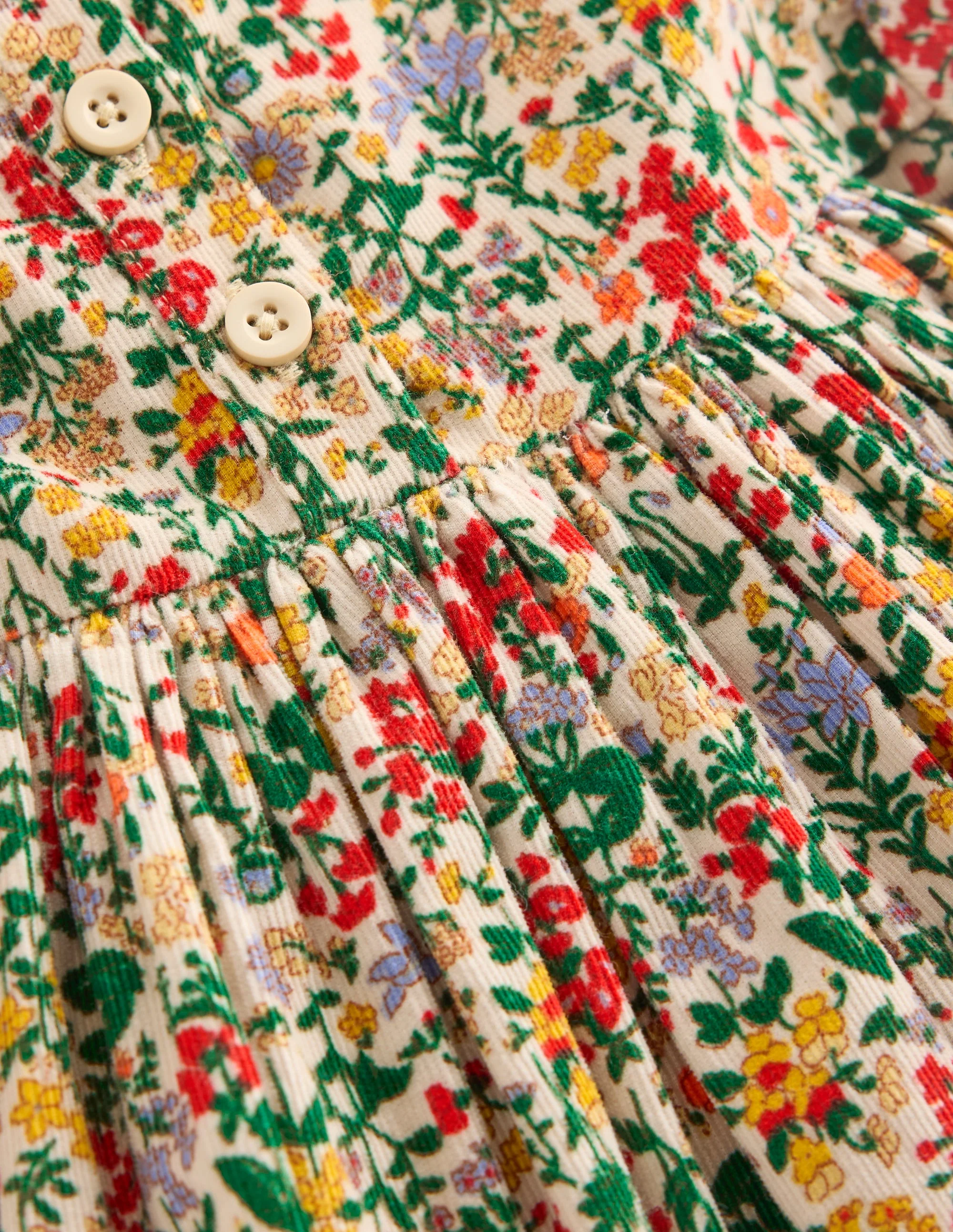 Ruffle Neck Woven Dress-Soft Ivory Flower Meadow - Image 3