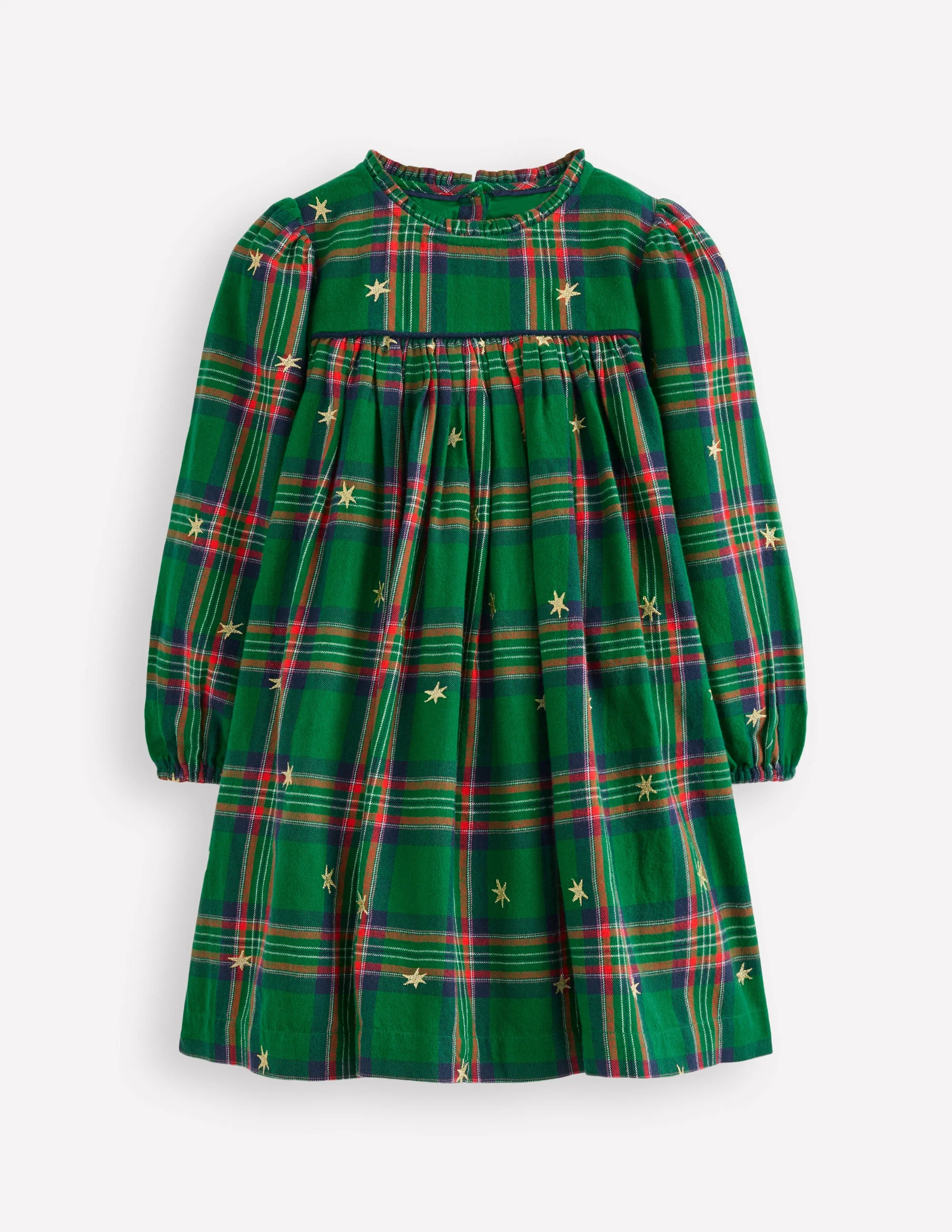 Ruffle Neck Woven Dress-Star Check