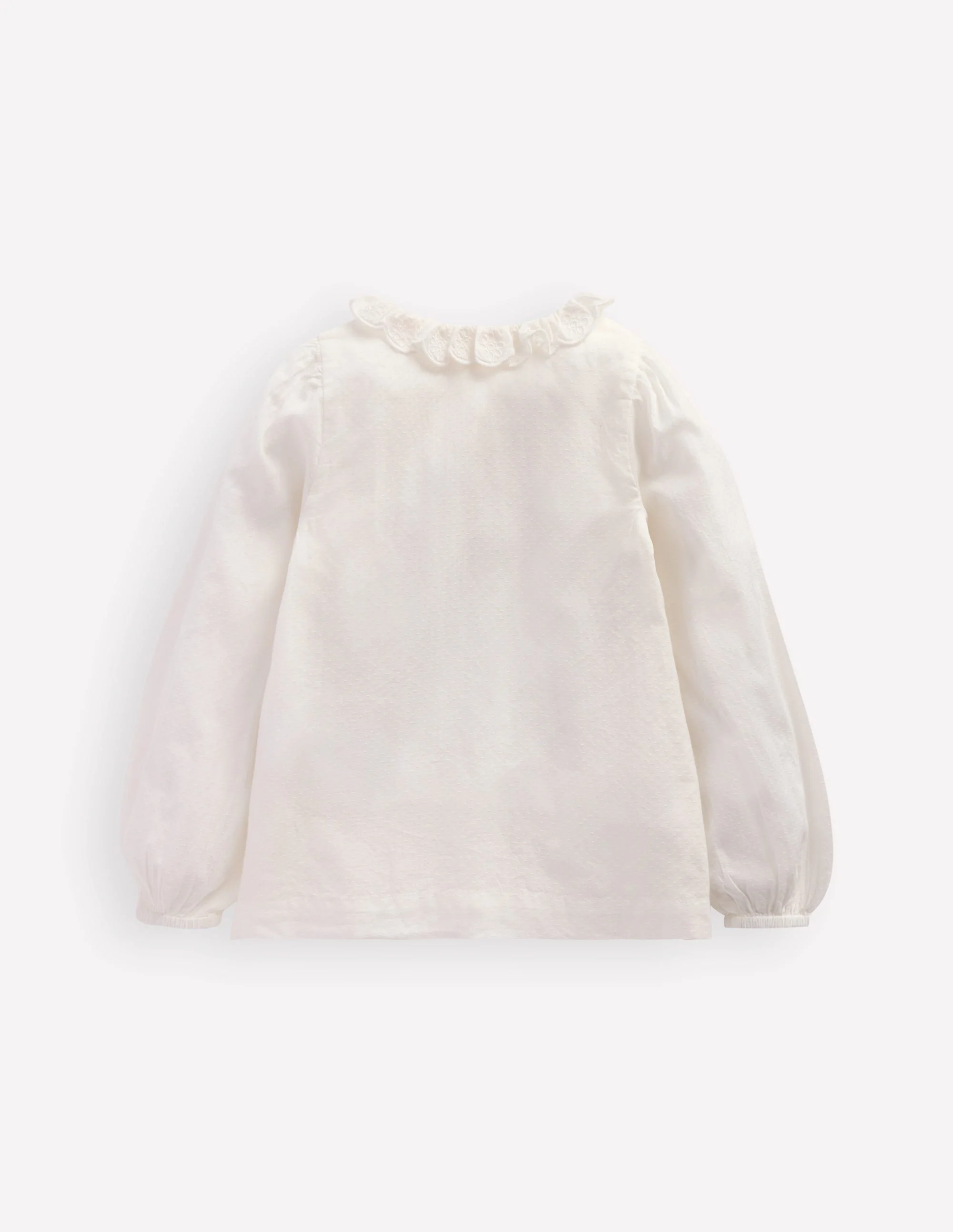 Scalloped Collar Smocked Shirt-Soft Ivory - Image 2