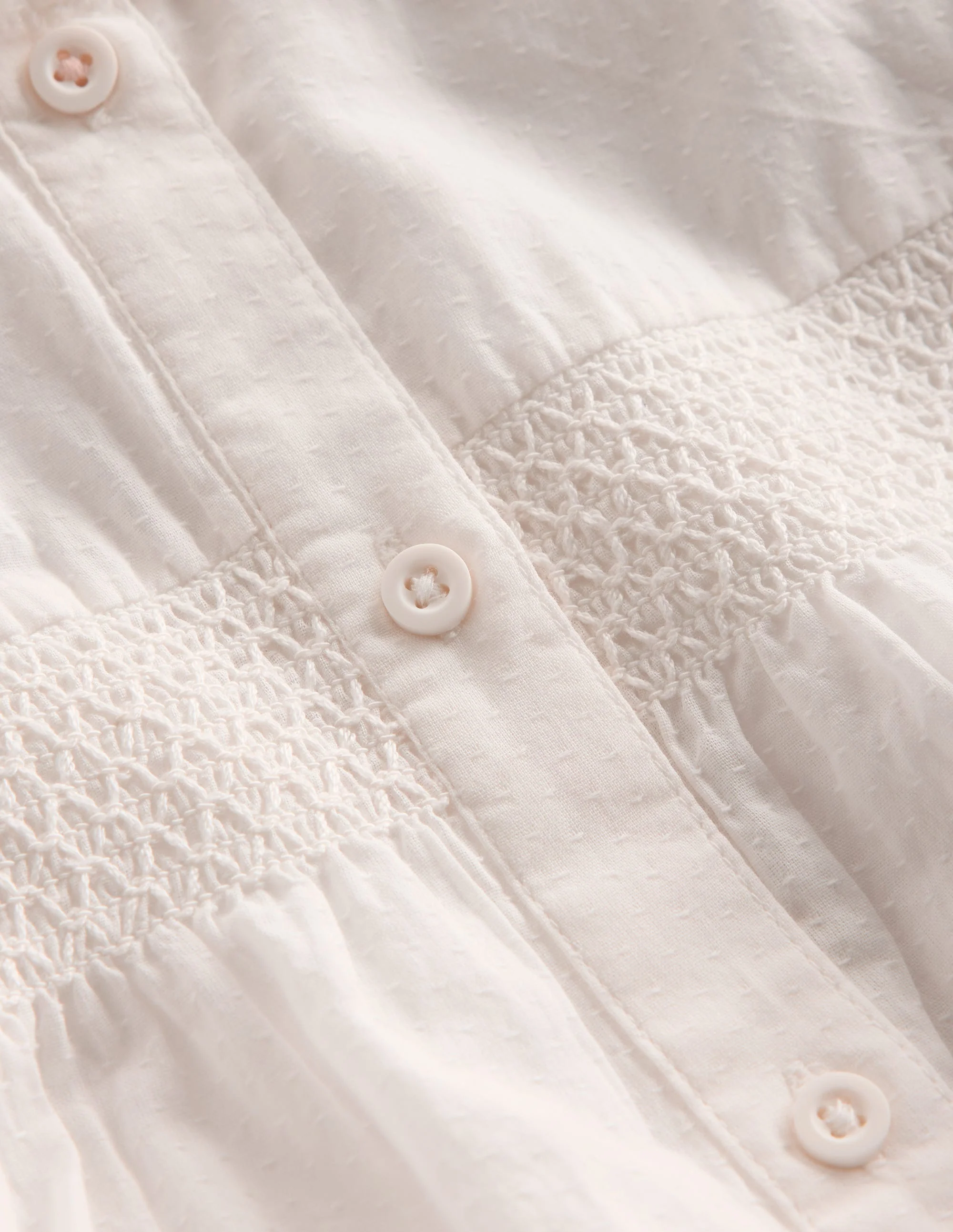 Scalloped Collar Smocked Shirt-Soft Ivory - Image 3