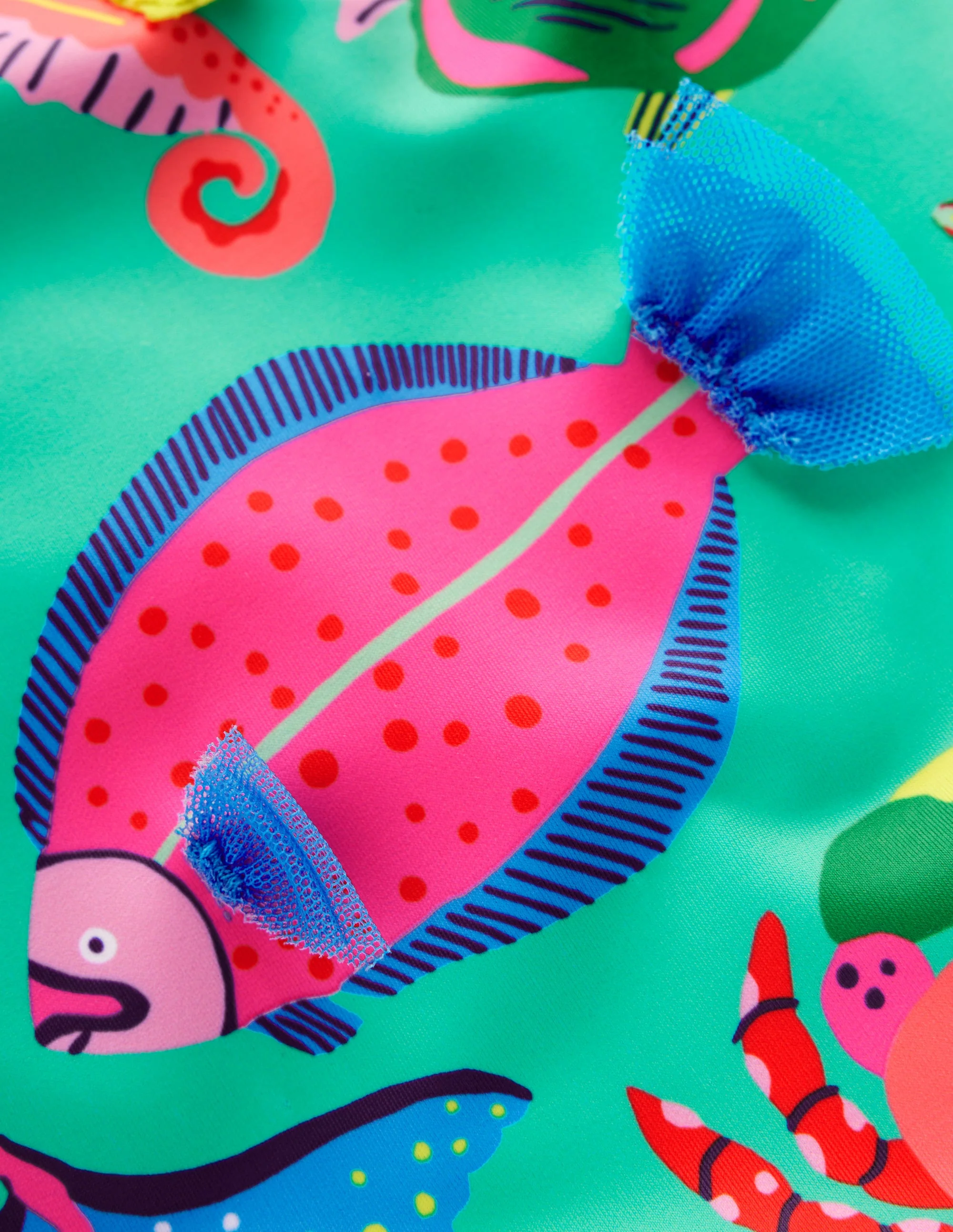 Scoop Back Appliqué Swimsuit-Aquamarine Blue Fish - Image 3
