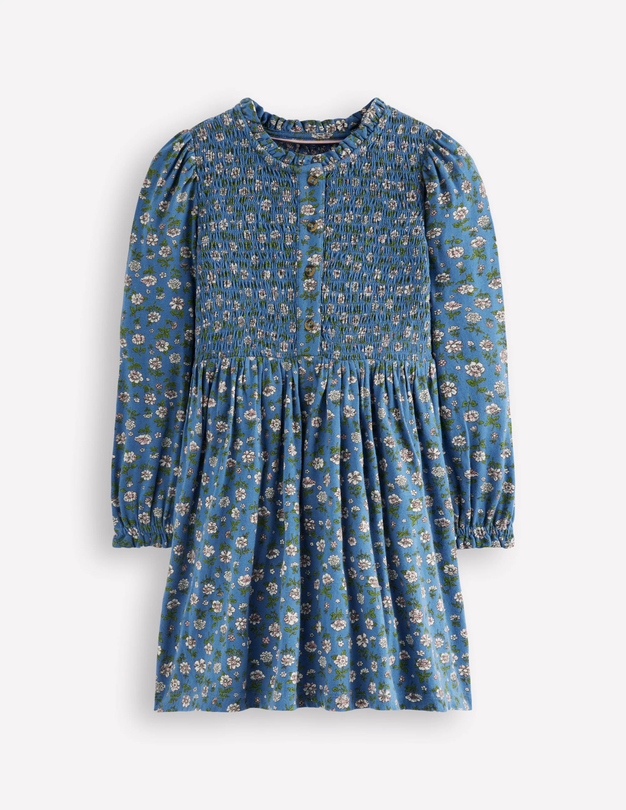 Shirred Bodice Jersey Dress-Bluejay Garden Flower