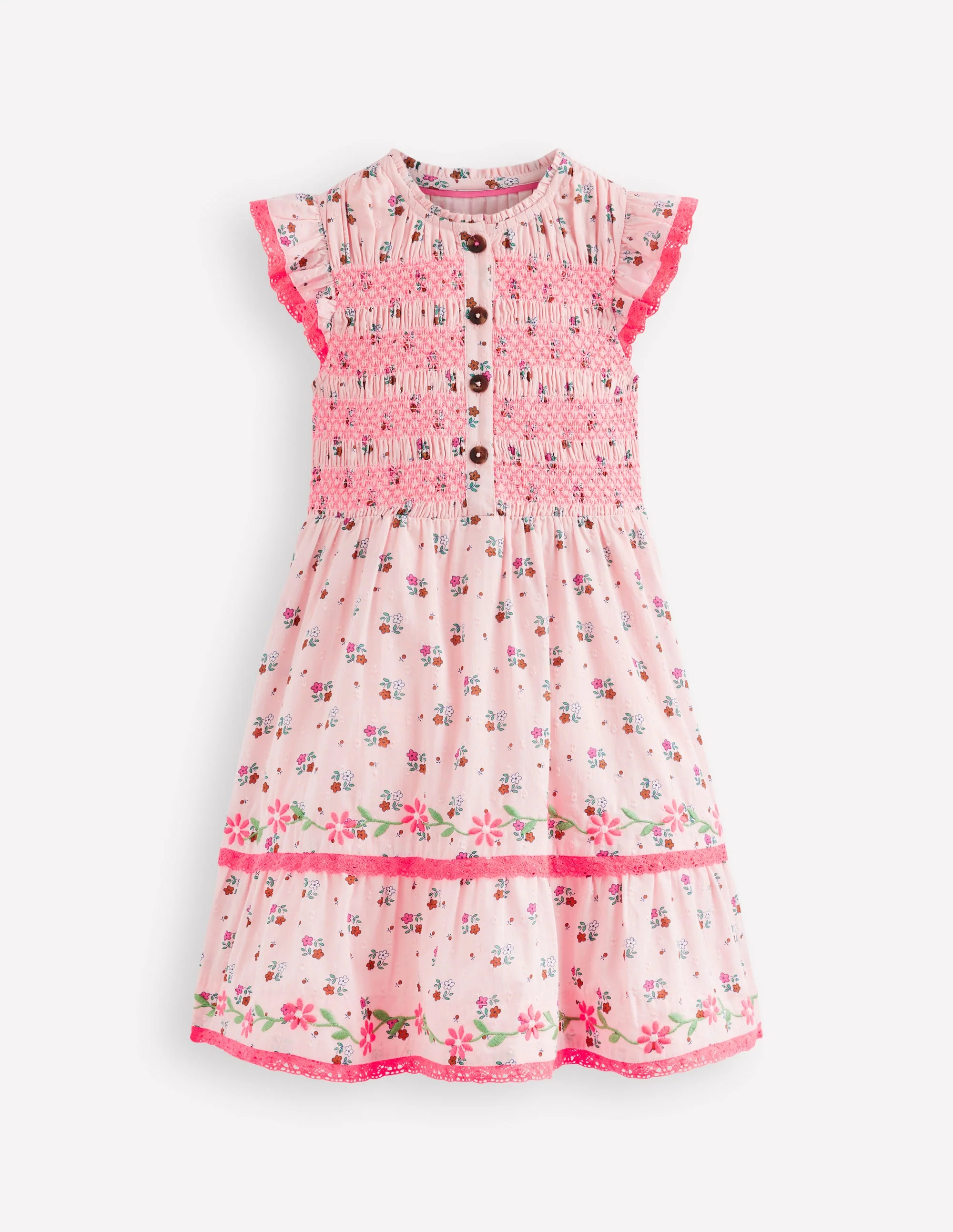 Shirred Bodice Midi Dress-Chalk Pink Daisy Chain - Image 5
