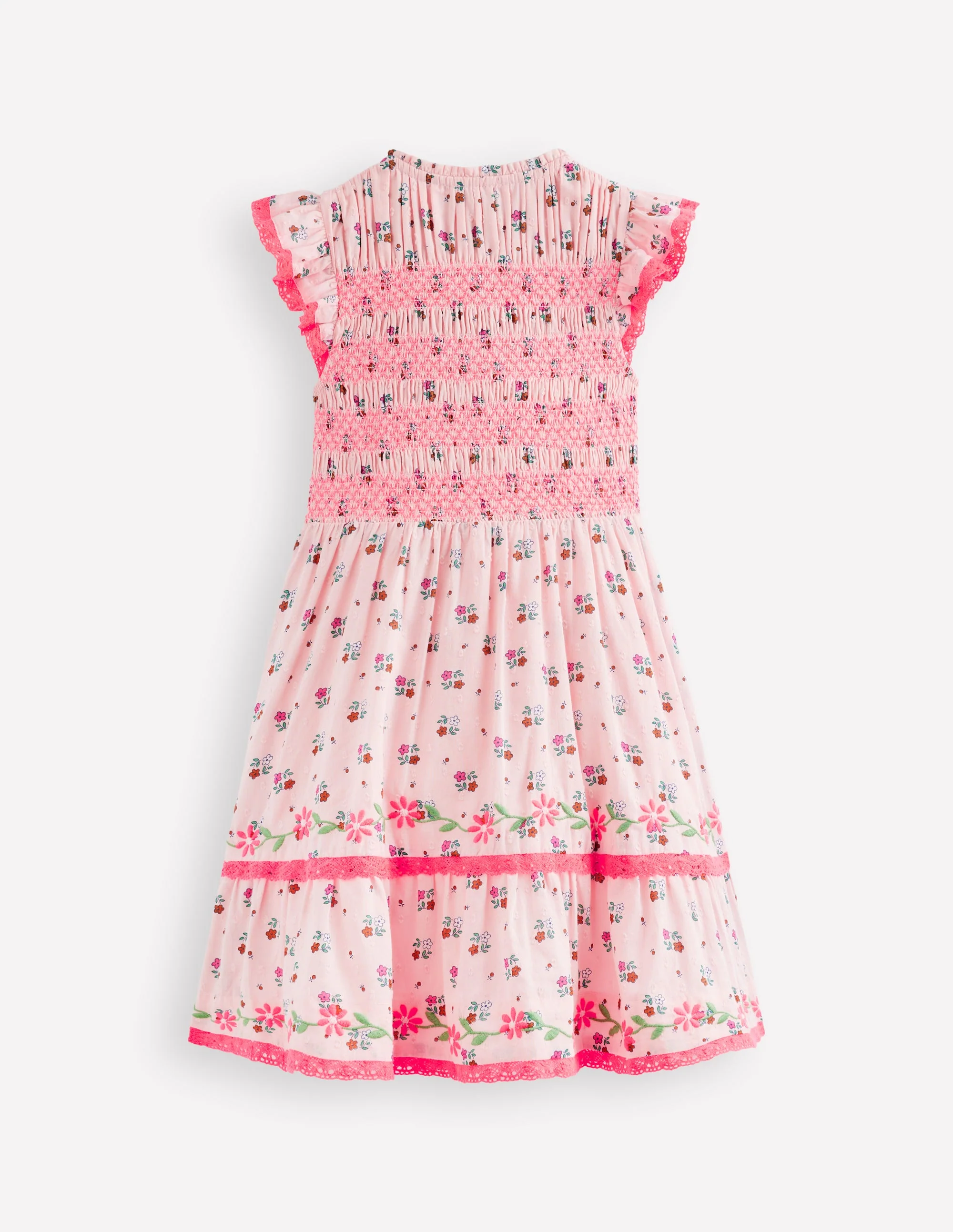 Shirred Bodice Midi Dress-Chalk Pink Daisy Chain - Image 6