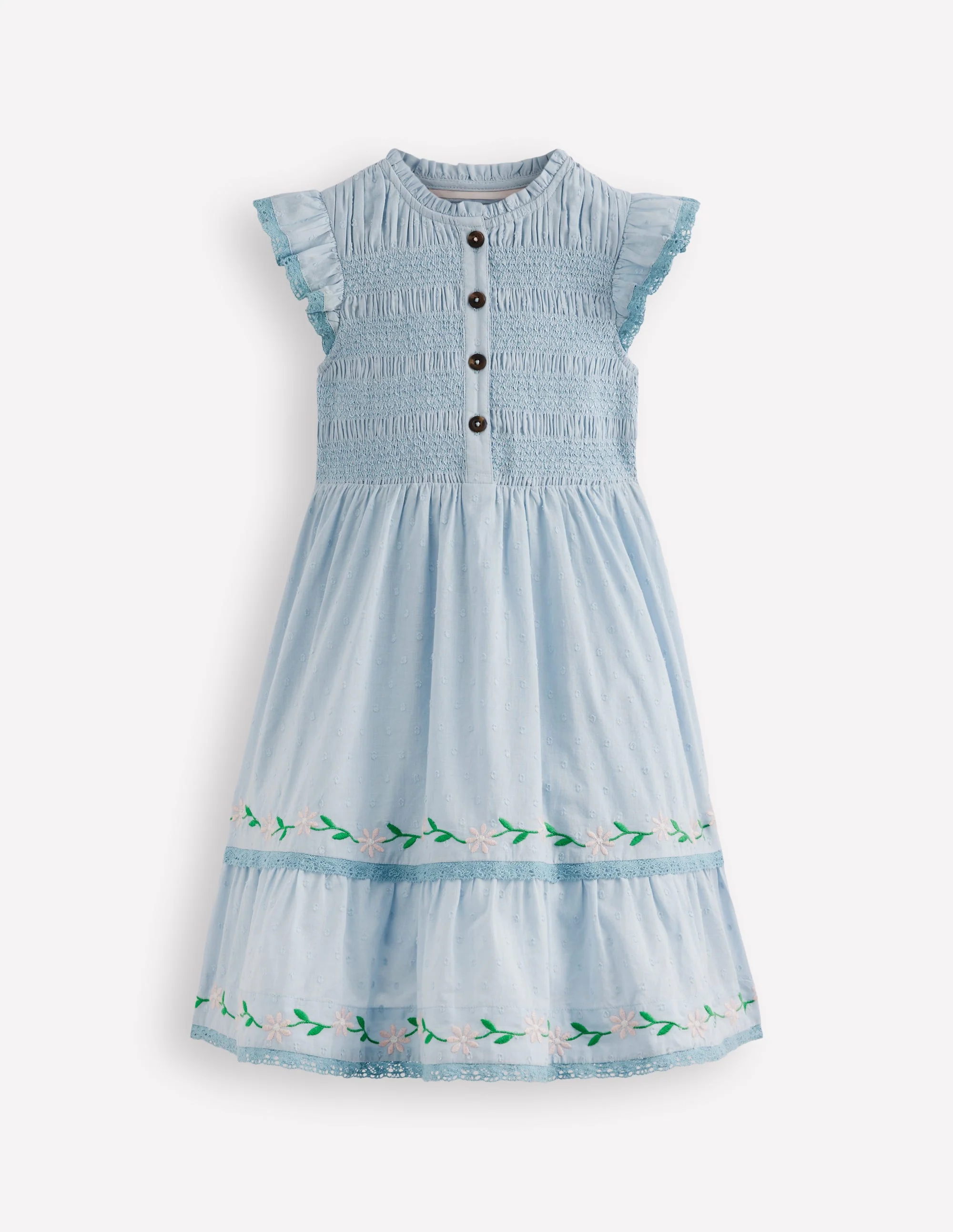 Shirred Bodice Midi Dress-Misty Blue