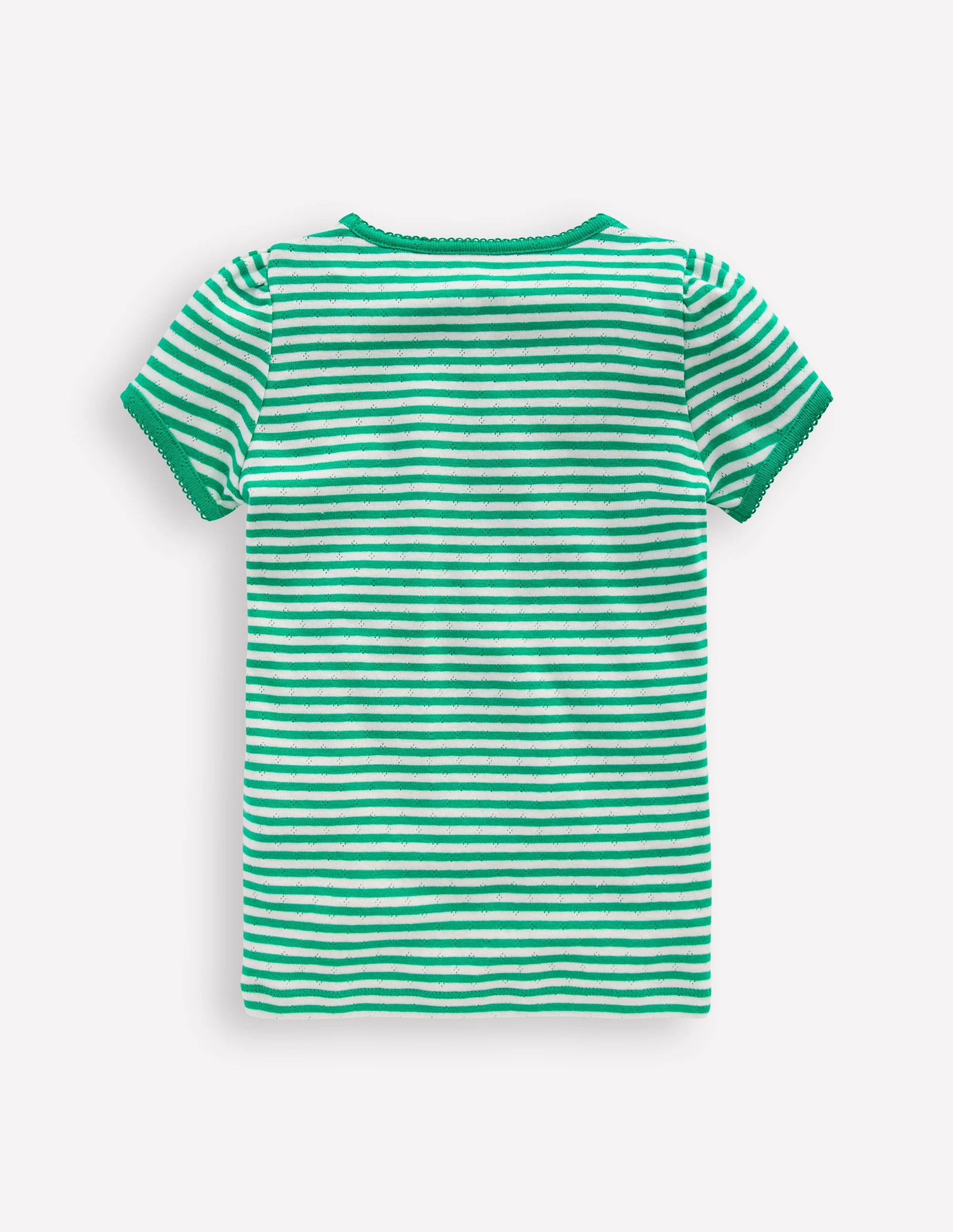 Short Sleeve Pointelle Top-Green/Ivory Stripe - Image 2