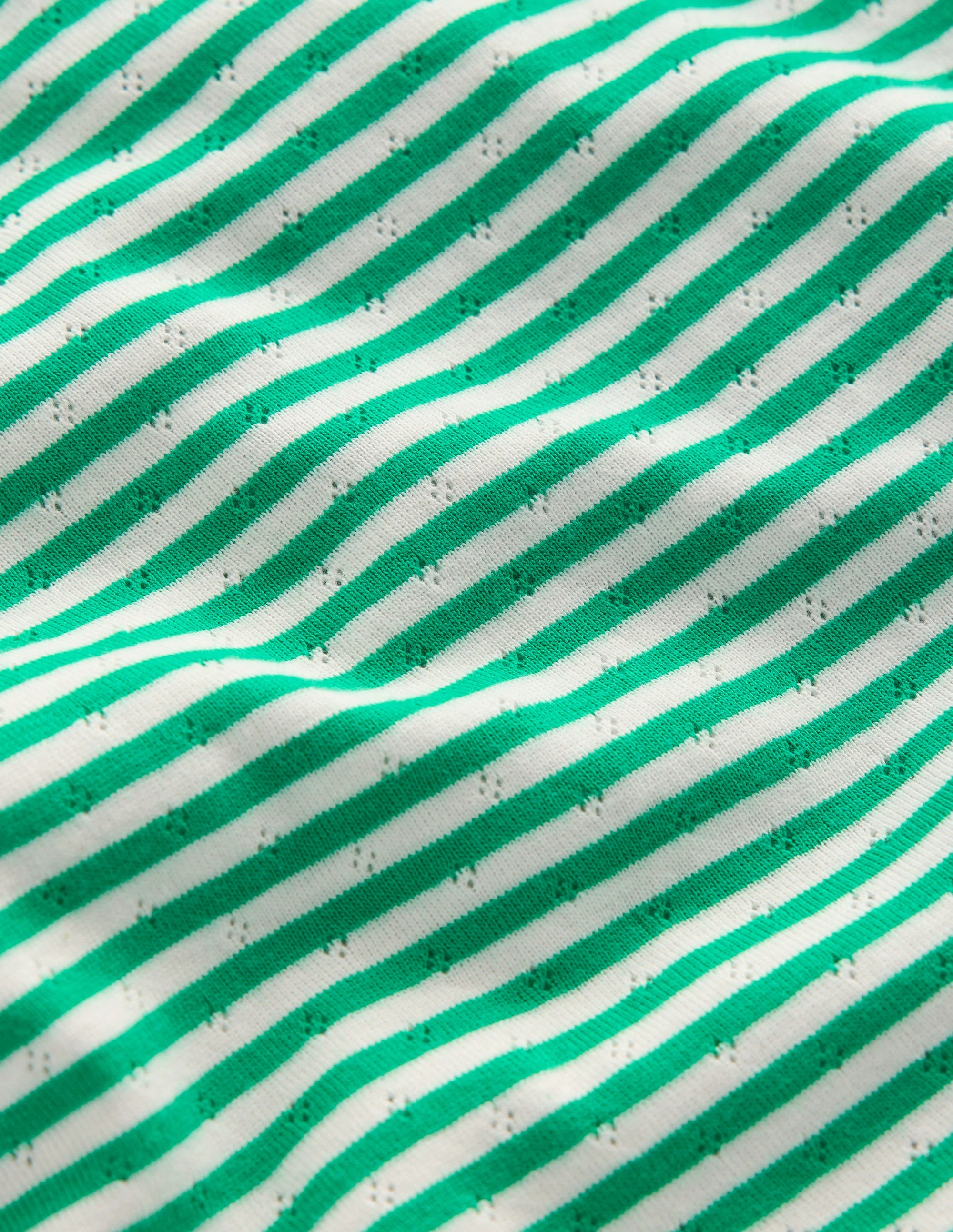 Short Sleeve Pointelle Top-Green/Ivory Stripe - Image 3
