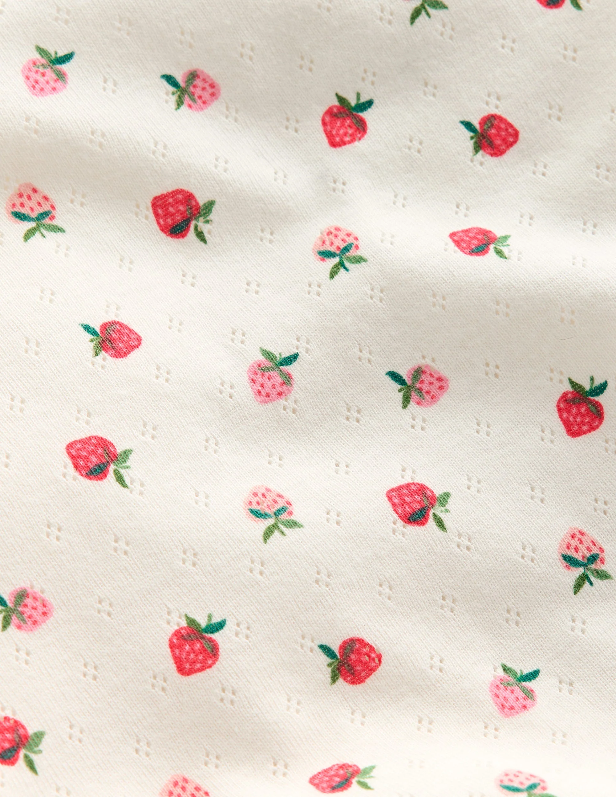 Short Sleeve Pointelle Top-Ivory Strawberry - Image 3