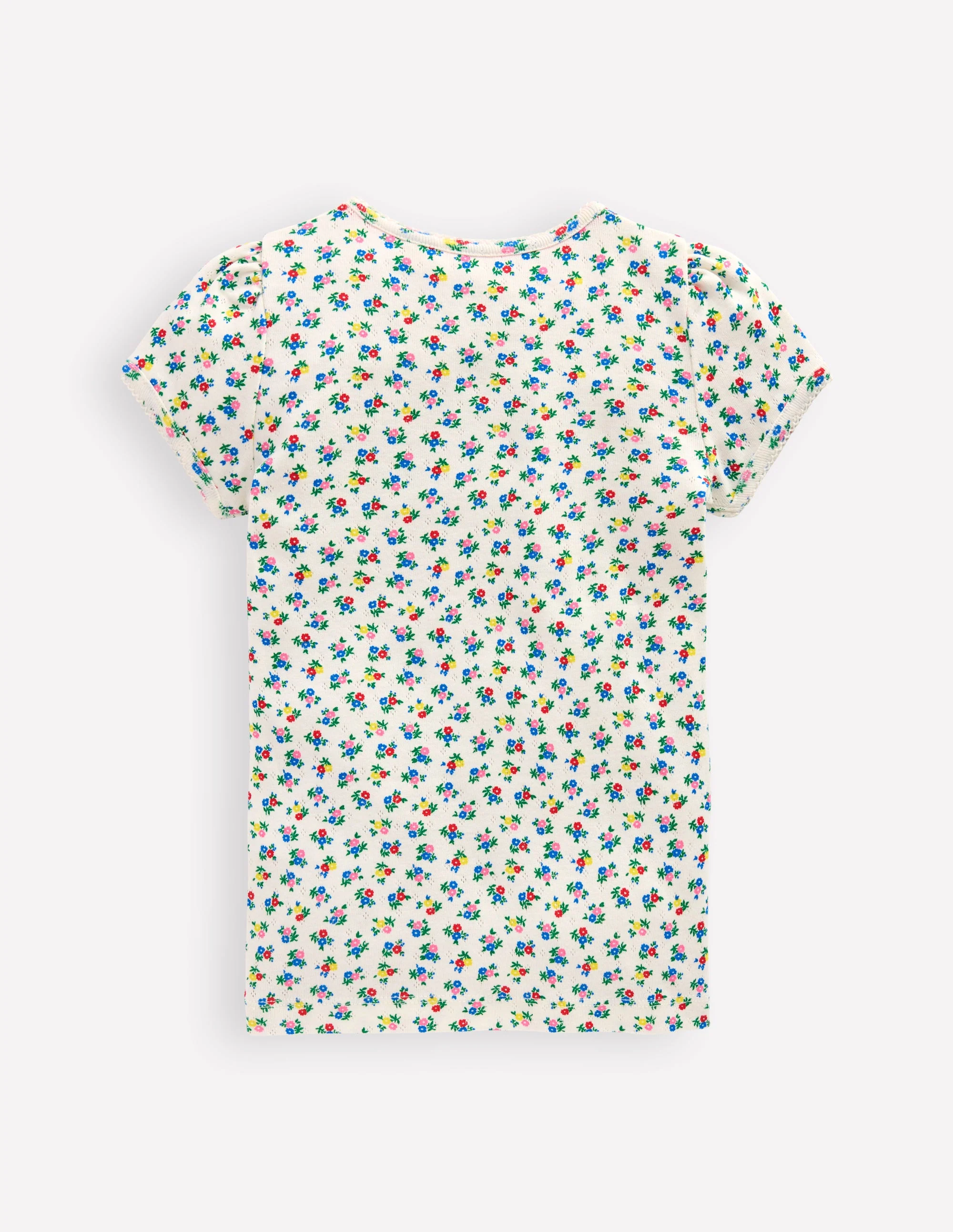 Short Sleeve Pointelle Top-Soft Ivory Ditsy Floral - Image 2