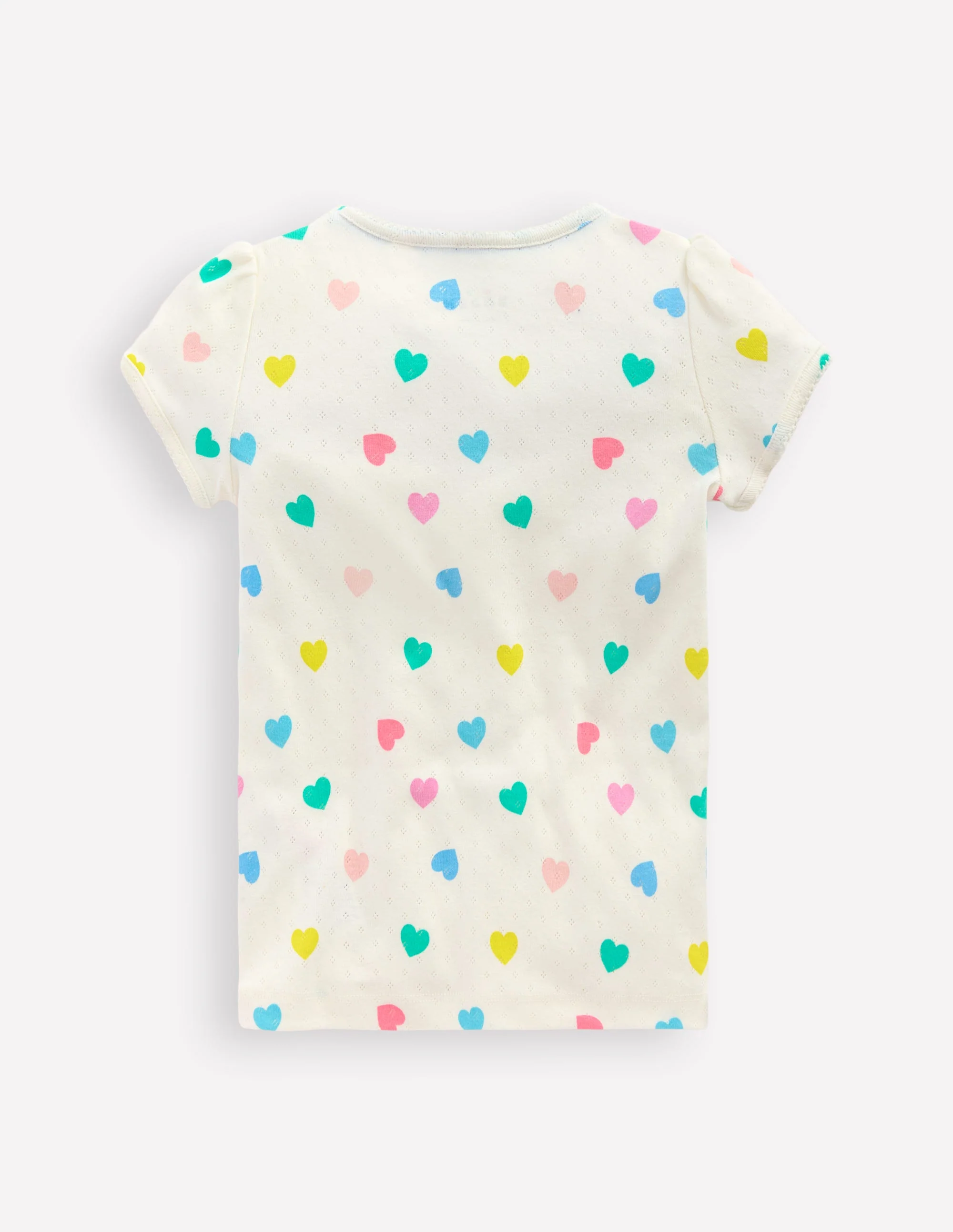 Short Sleeve Pointelle Top-Soft Ivory Multi Hearts - Image 2