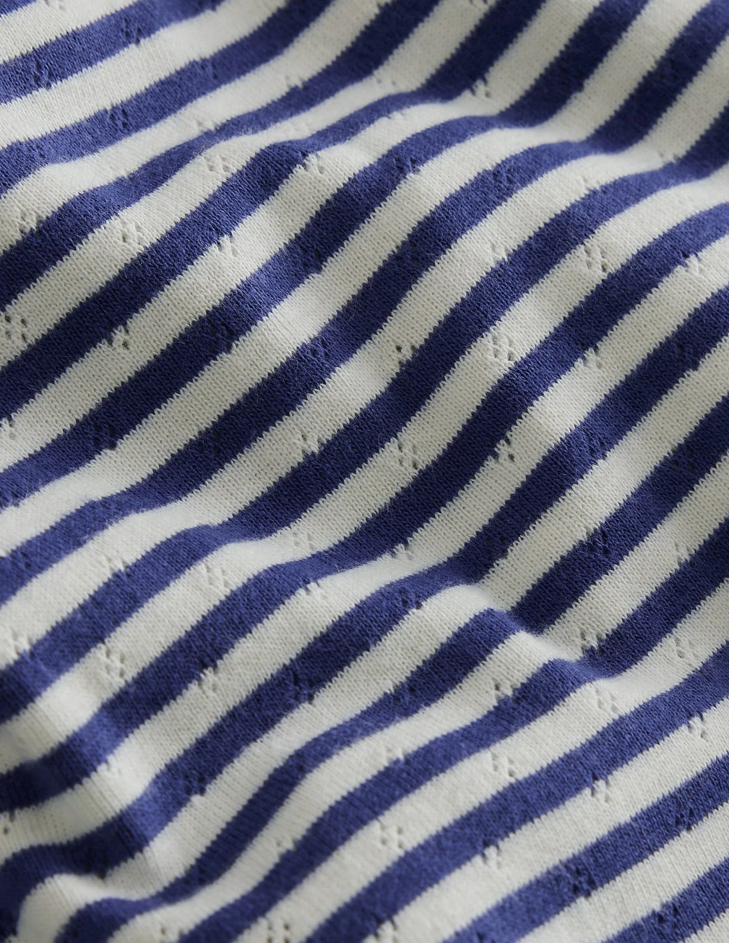 Short Sleeve Pointelle Top-Soft Ivory/Starboard Blue - Image 3