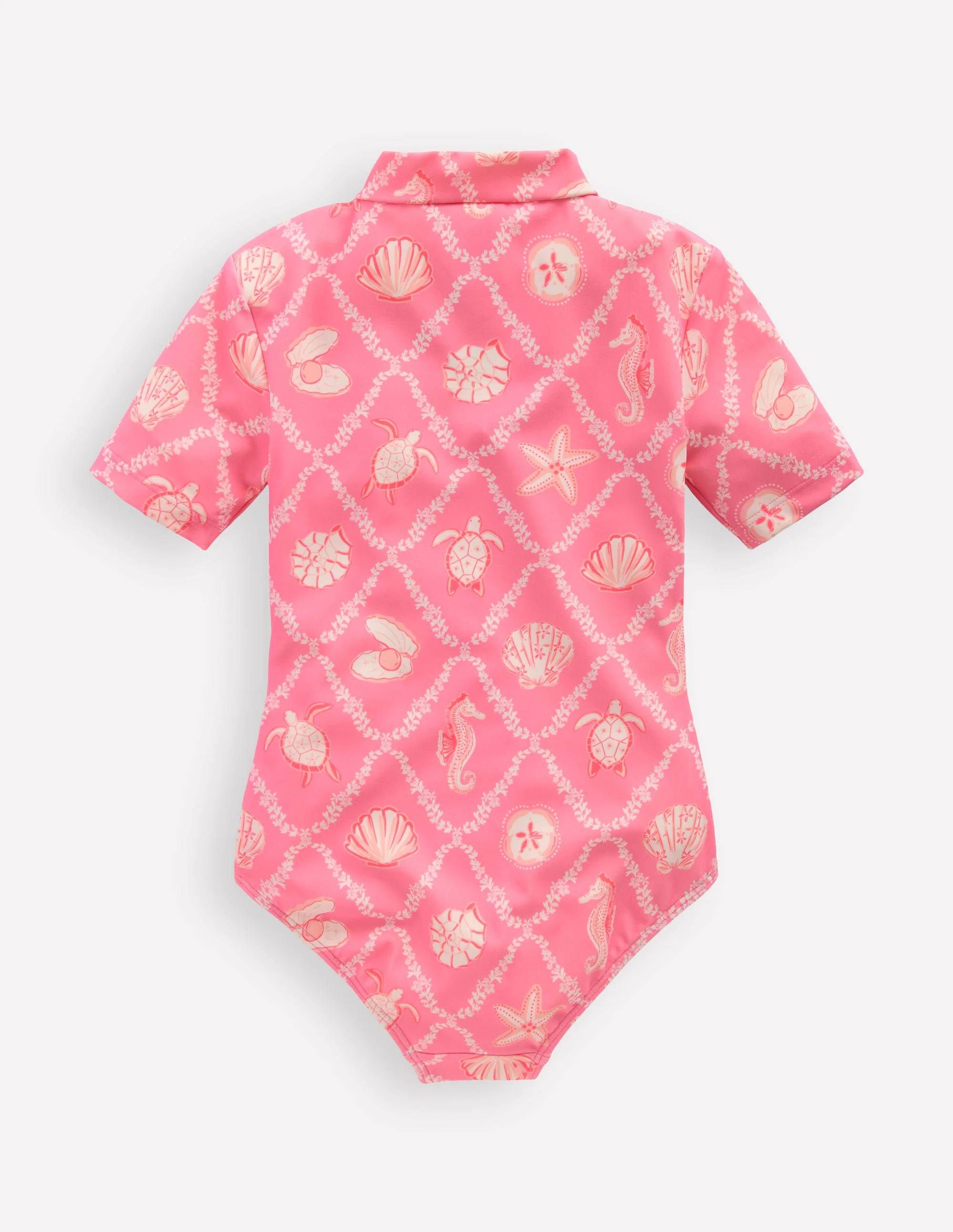 Short Sleeve Swimsuit-Salmon Pink Shell Tile - Image 2