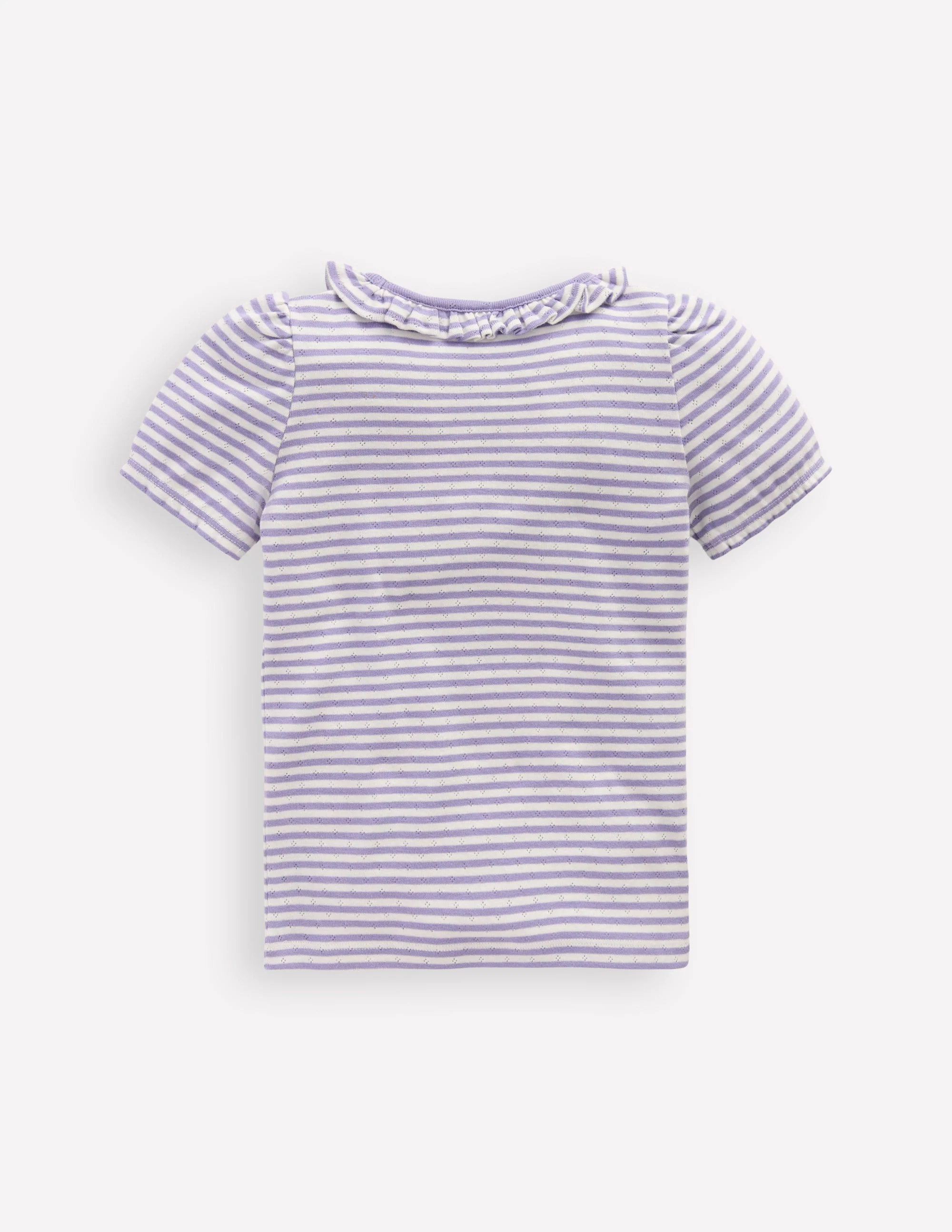 Short-sleeved Ruffle Pointelle-Misty Lavender/Soft Ivory - Image 2