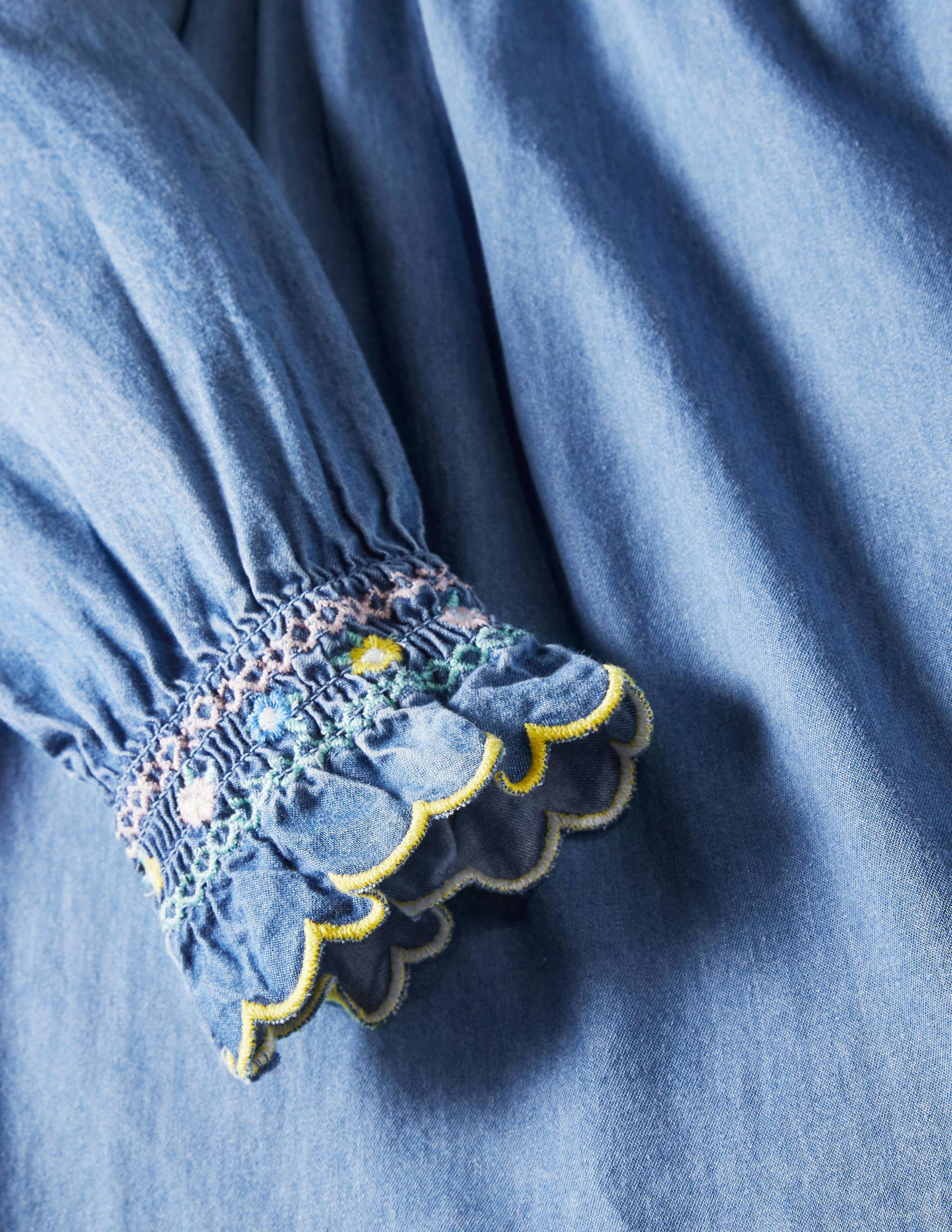 Smocked Collar Denim Top-Chambray - Image 3