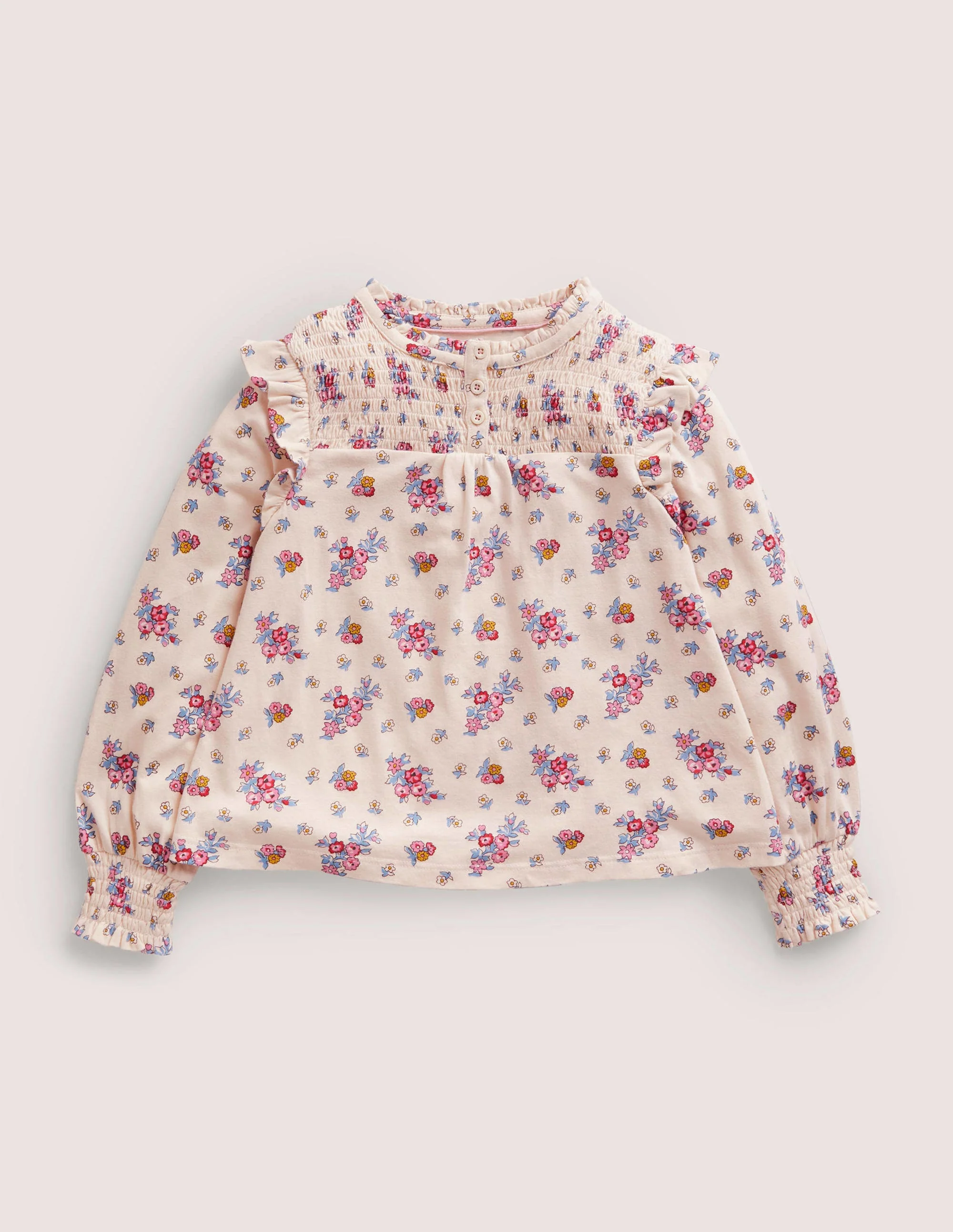 Smocked Placket Top-Vanilla Pod Flower Bouquet