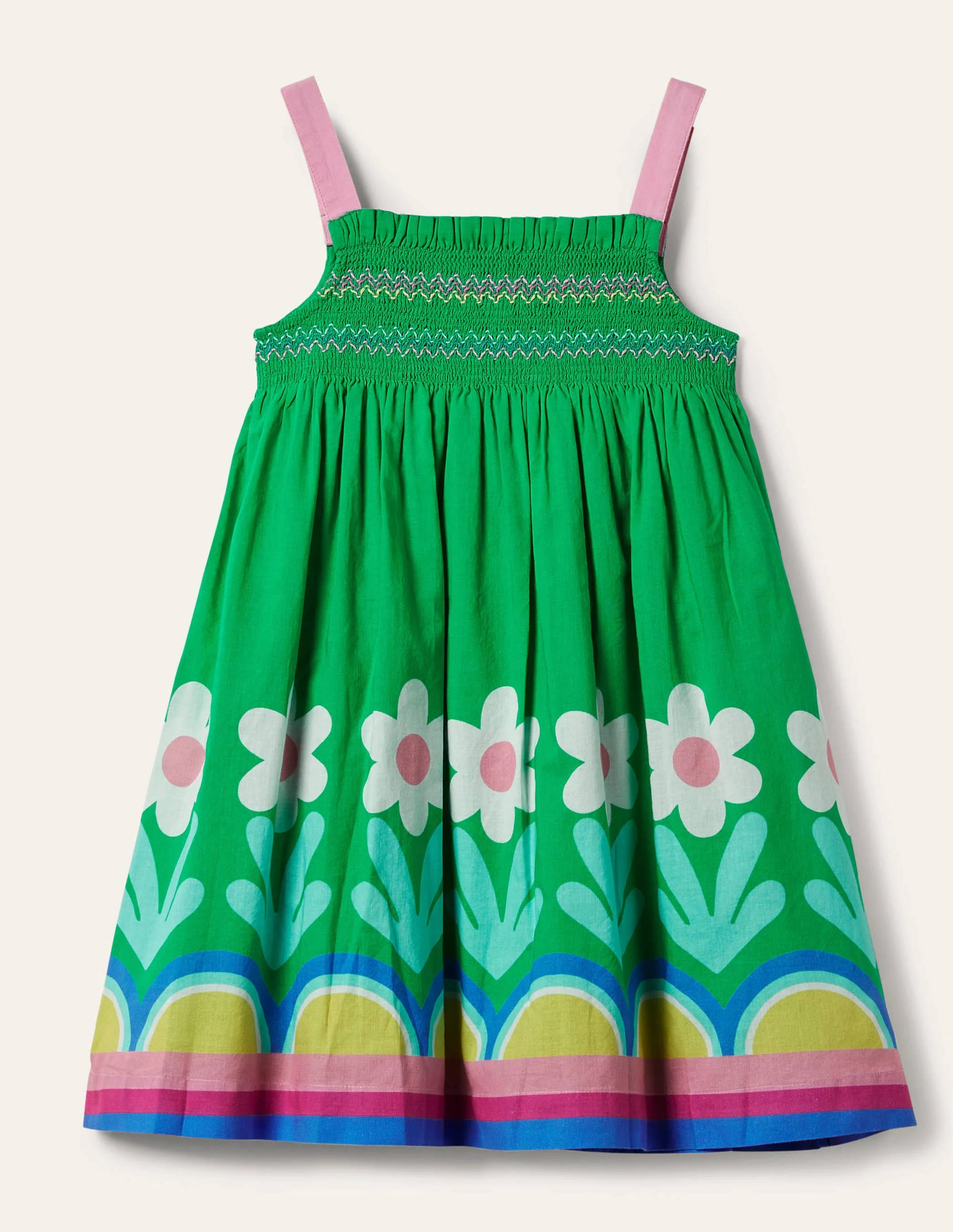 Smocked Sun Dress-Green Pepper Flower Hem - Image 2