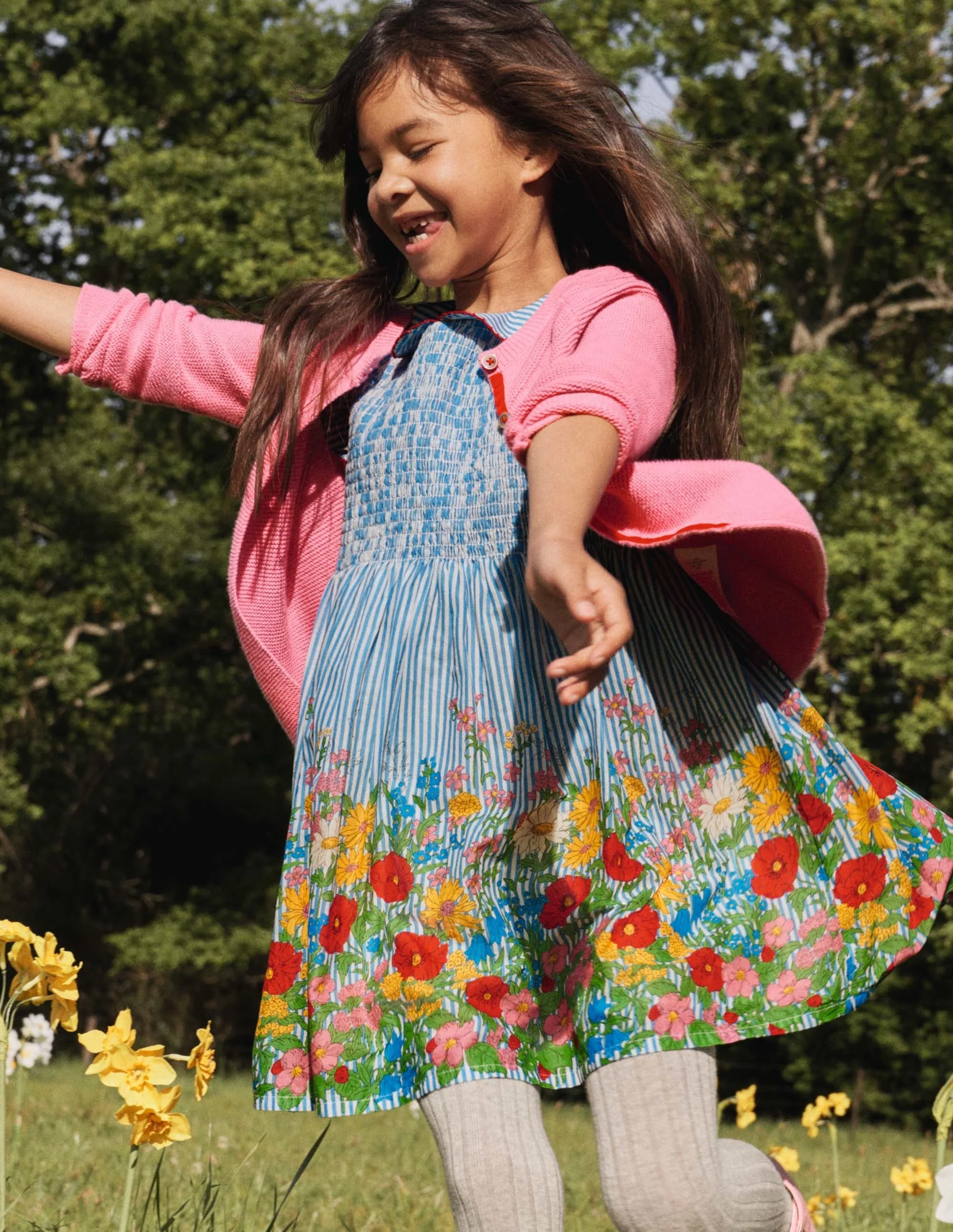 Smocked Woven Dress-Bright Bluebell Floral - Image 4