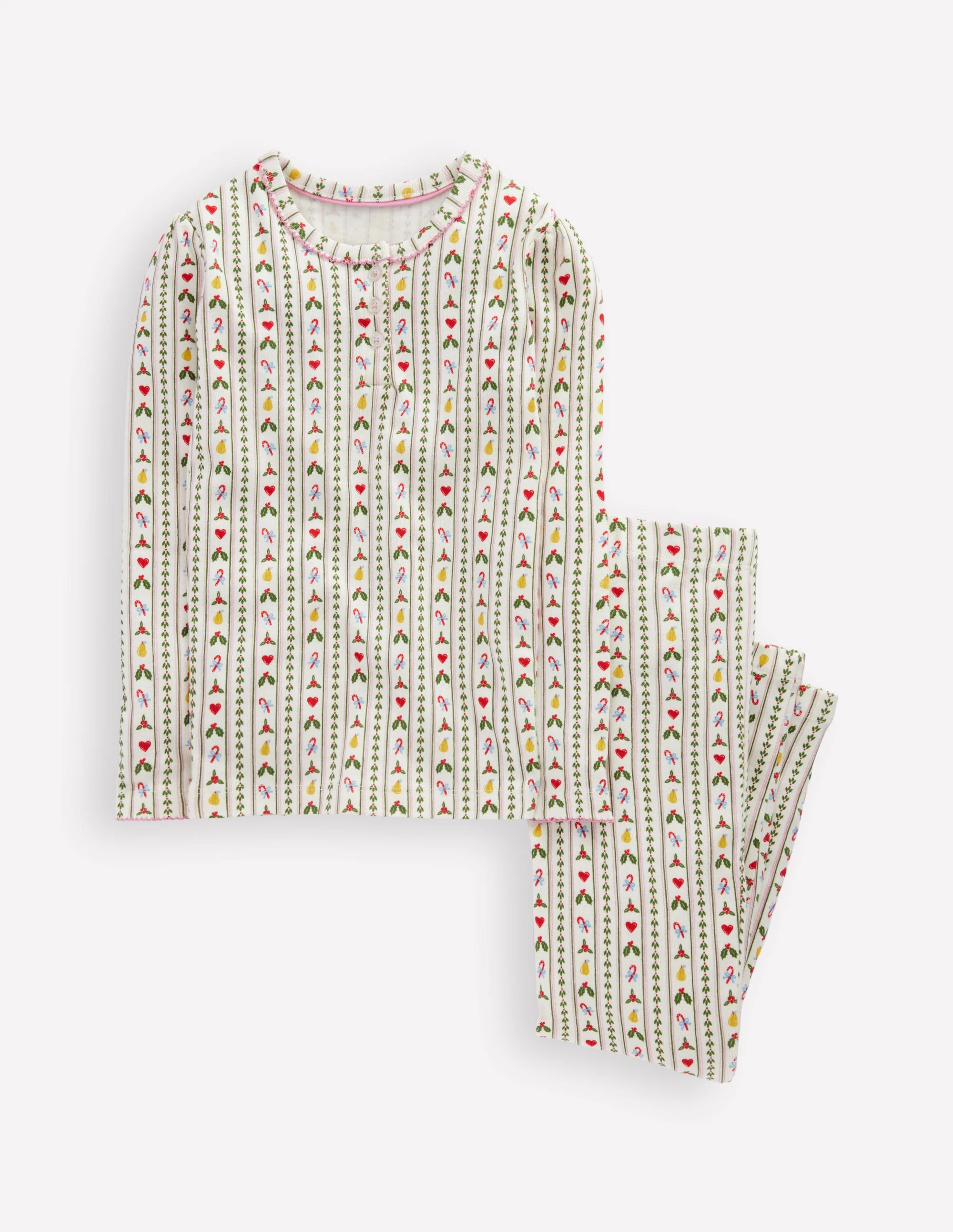 Snug Henley Pyjamas-Soft Ivory Nutcracker Stripe