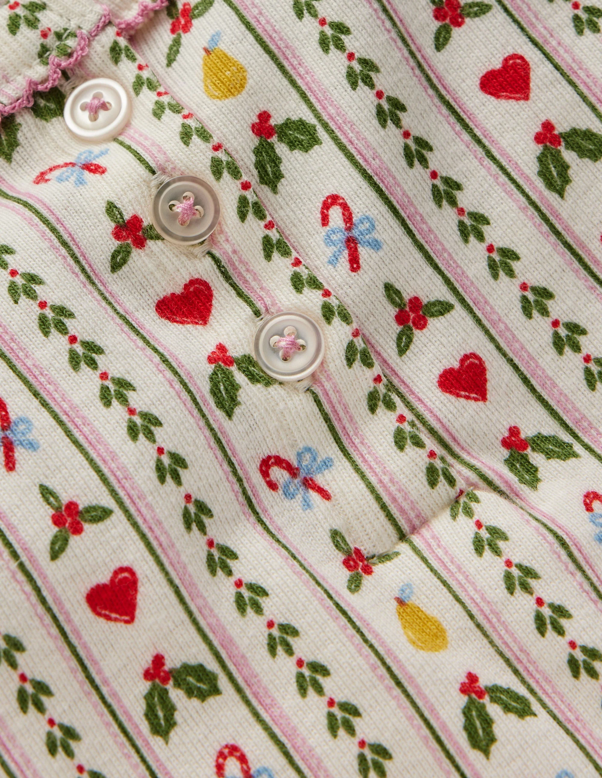 Snug Henley Pyjamas-Soft Ivory Nutcracker Stripe - Image 3