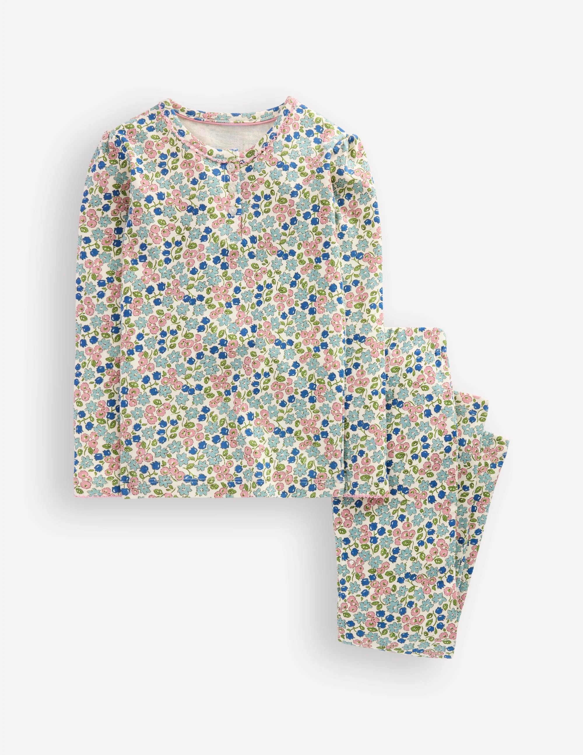 Snug Henley Pyjamas-Soft Ivory Spring Ditsy