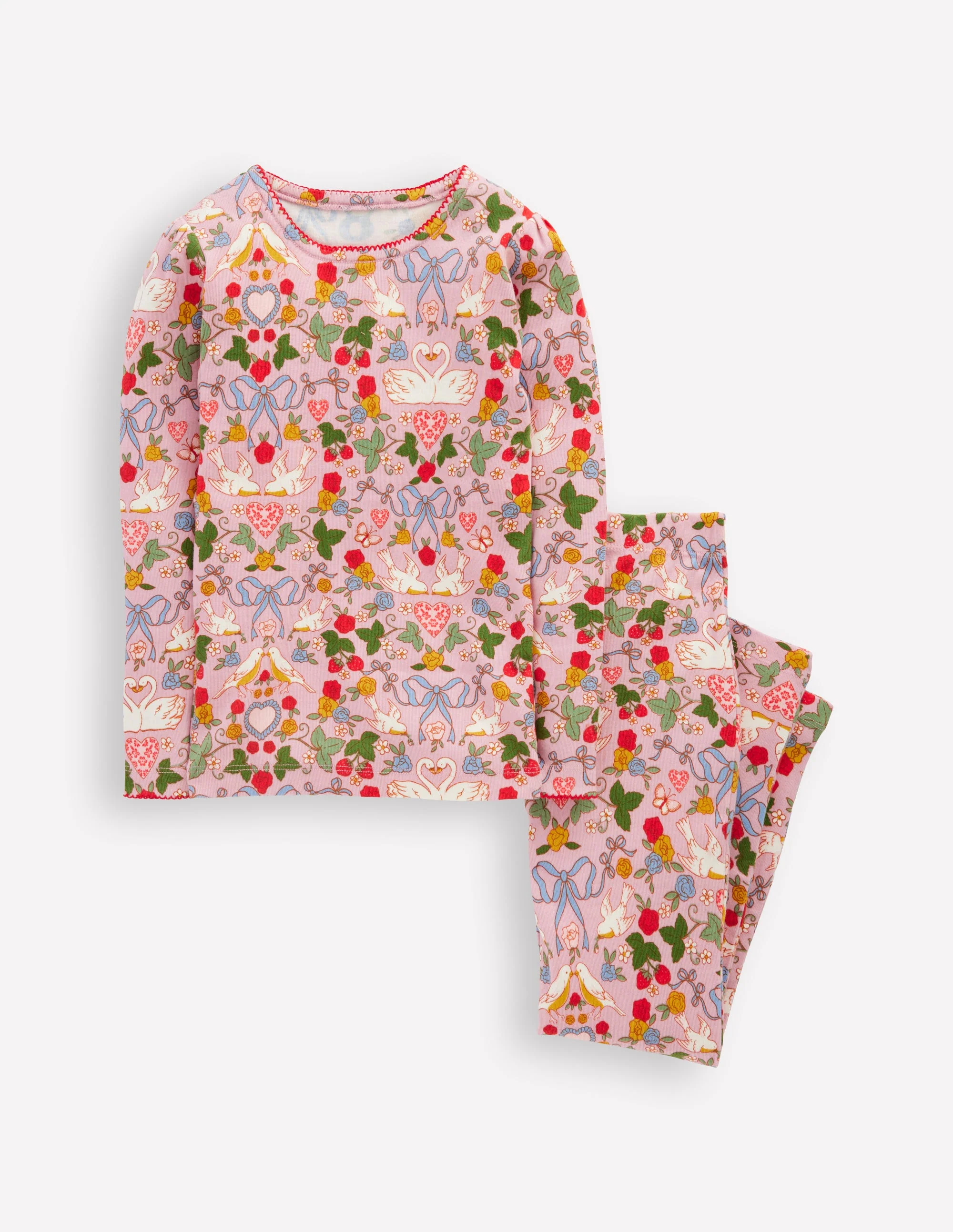 Snug Long John Pyjamas-Pink Swan