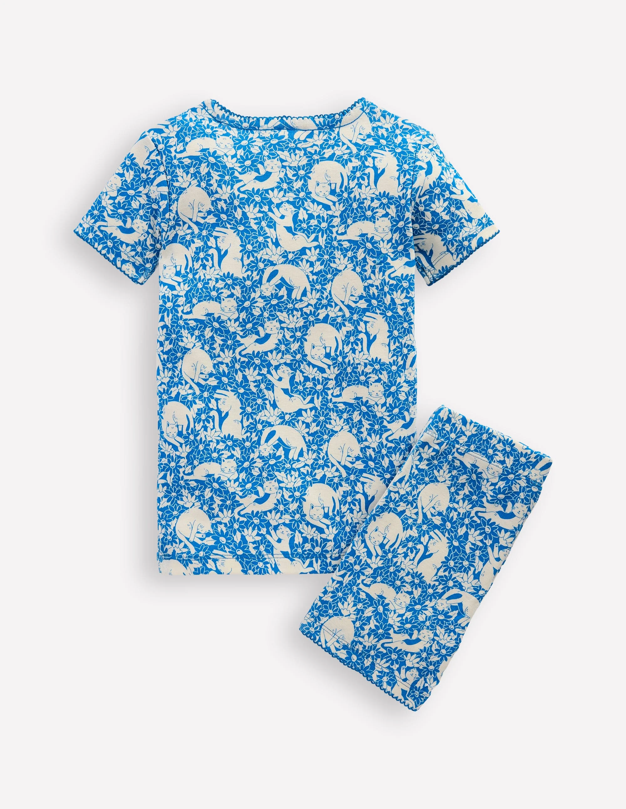 Snug Short John Pyjamas-Kingfisher Blue Kitten Meadow - Image 2