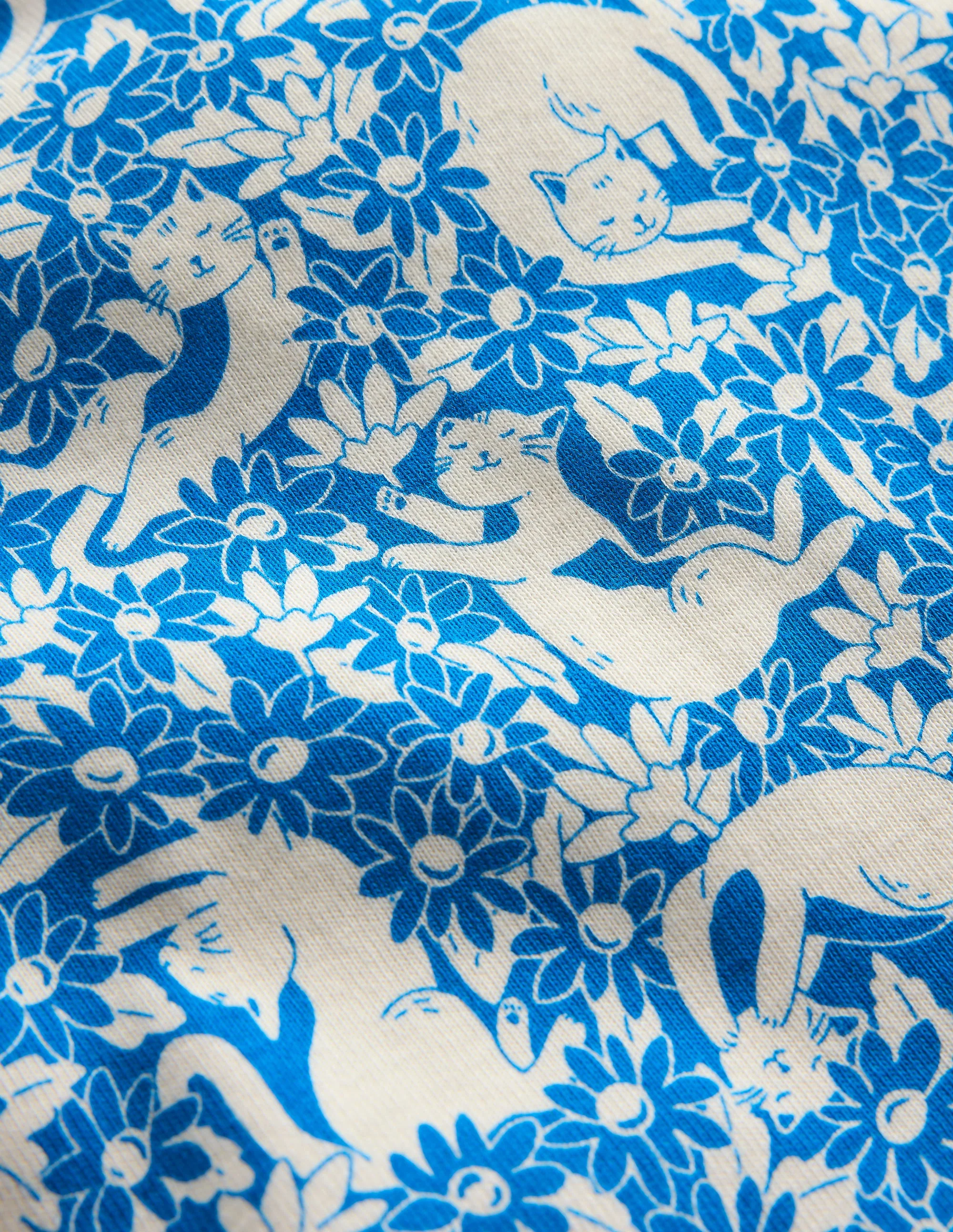 Snug Short John Pyjamas-Kingfisher Blue Kitten Meadow - Image 3